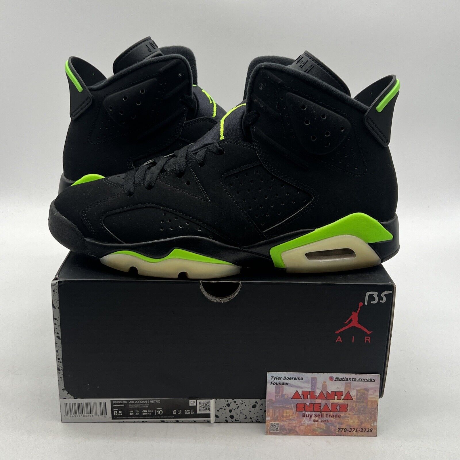 Size 8.5 - Jordan 6 Retro Electric Green 2021 Black Suede (CT8529-003)