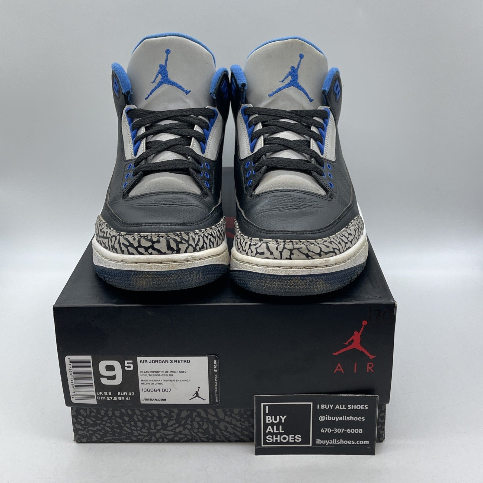 Size 9.5 - Air Jordan 3 Retro Sport Blue (136064-007)