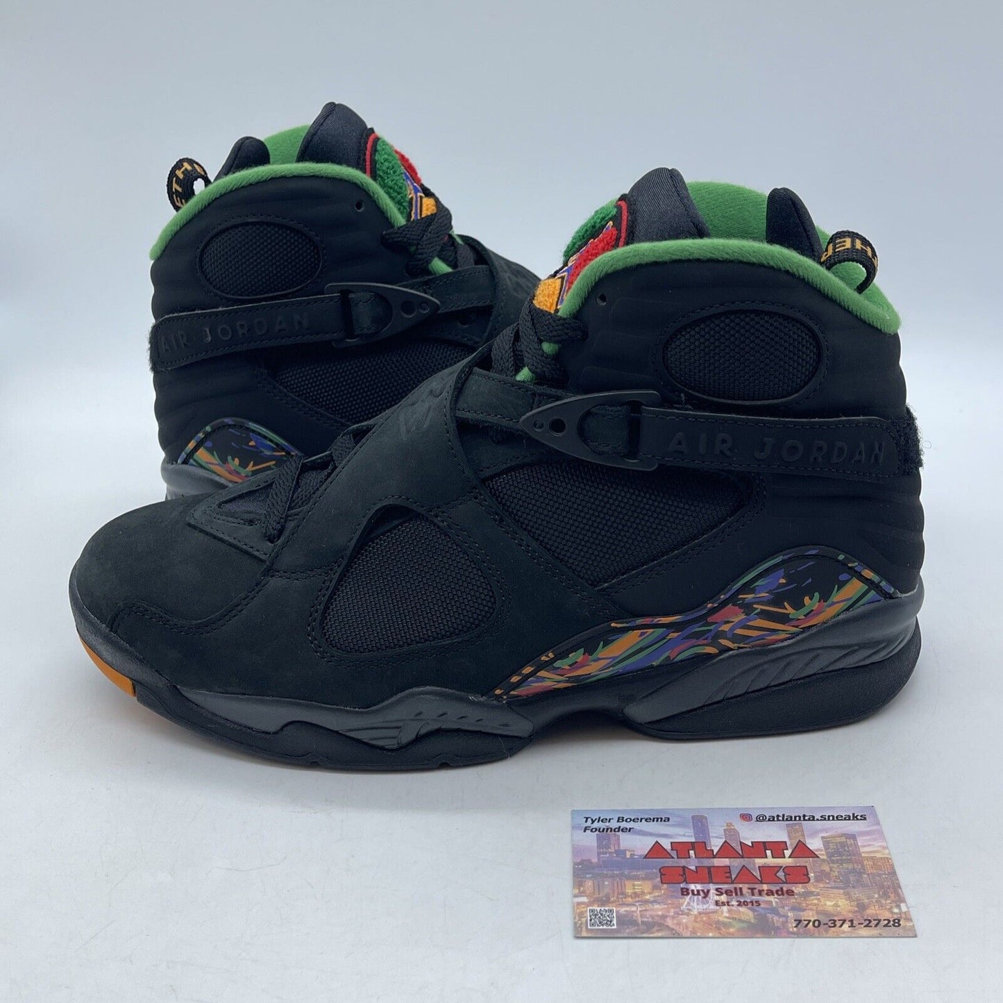 Size 8.5 - Air Jordan 8 Retro Tinker - Air Raid Black Green Suede (305381-004)