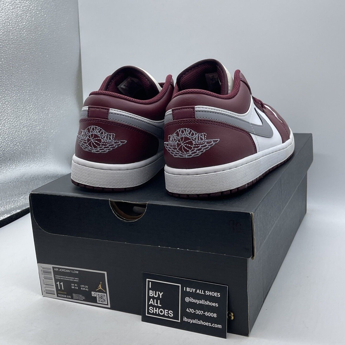 Size 11 - Jordan 1 Low Cherrywood Red Burgundy White Leather (553558-615)