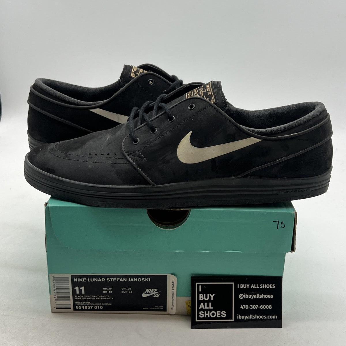 Size 11 - Nike Lunar Stefan Janoski Black (654857-010)