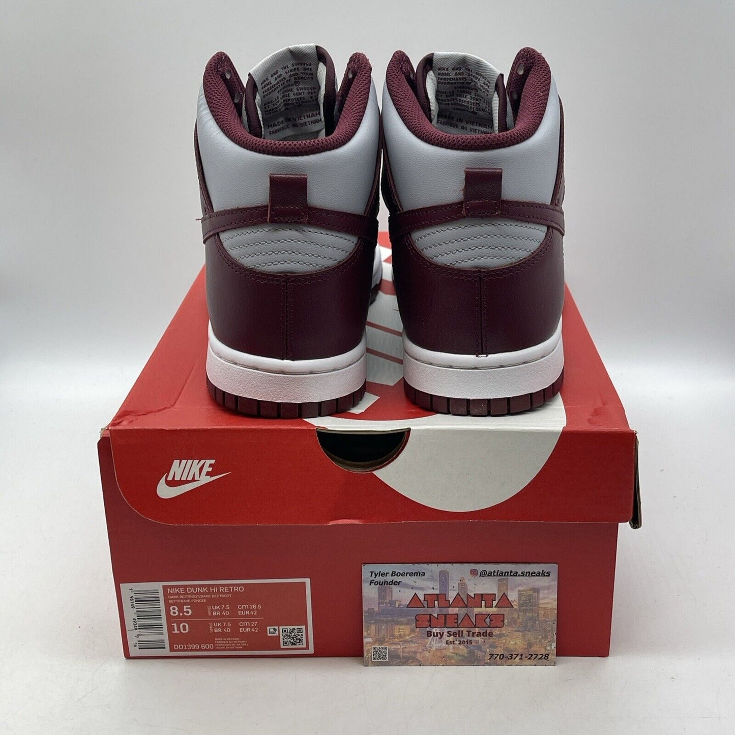 Size 8.5 - Nike Dunk High Dark Beetroot Burgundy Grey Leather (DD1399-600)