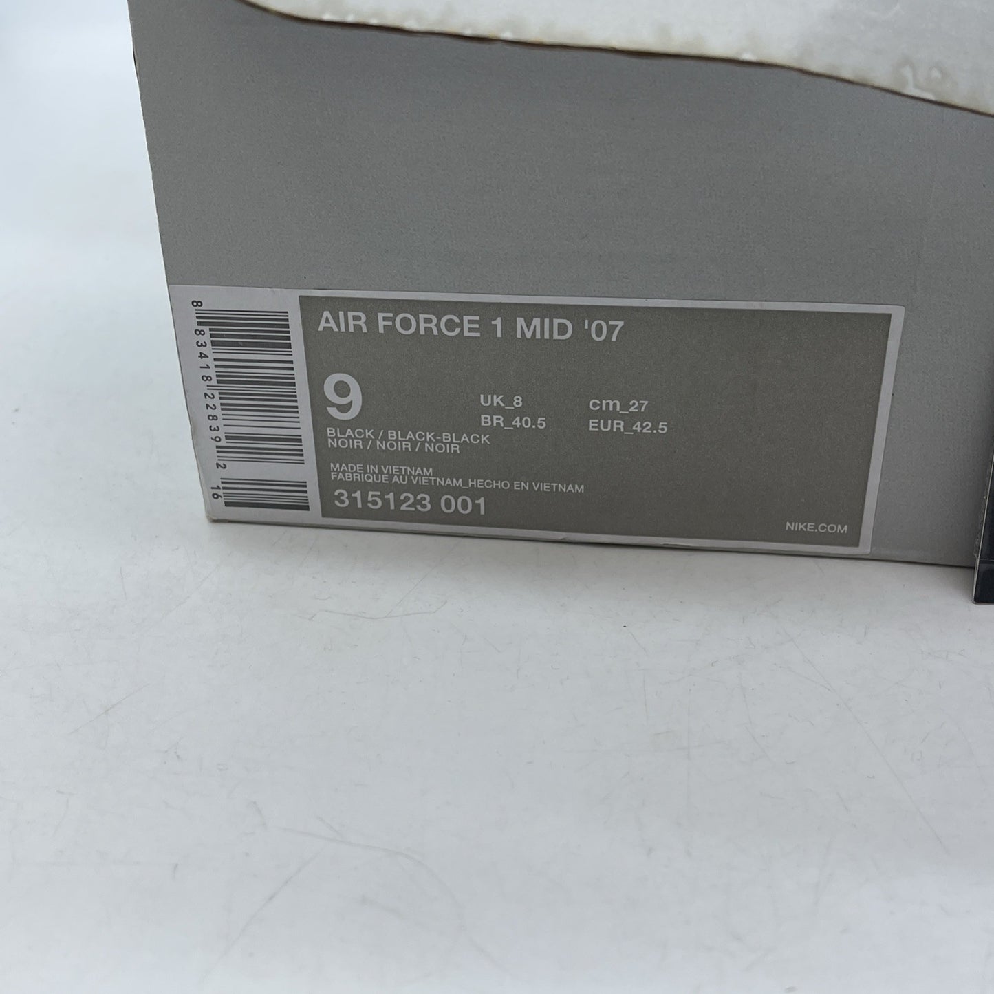 Size 9 - Nike Air Force 1 '07 Mid Triple Black Leather (315123-001)