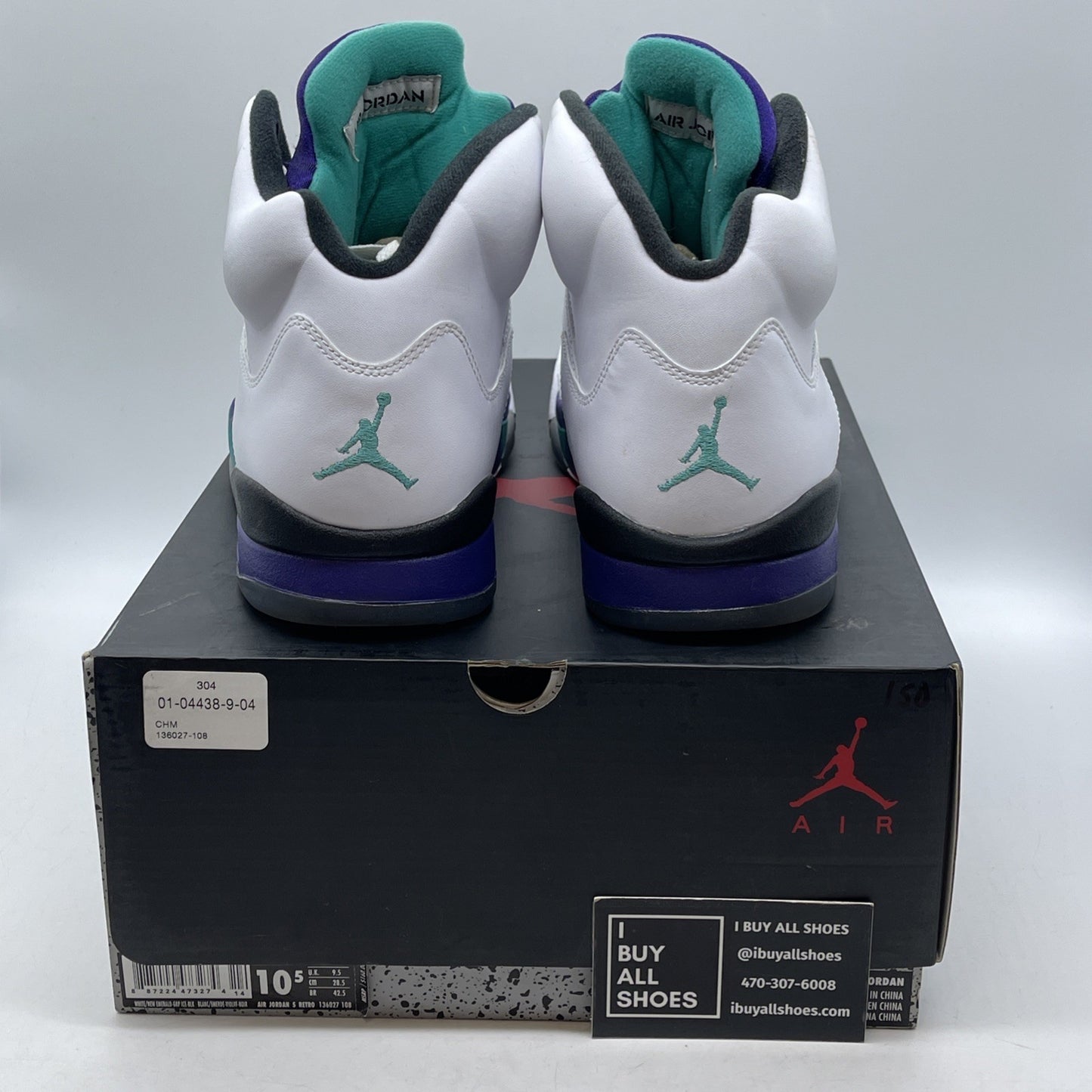 Size 10.5 - Jordan 5 Retro Grape 2013 White Purple Leather (136027-108)