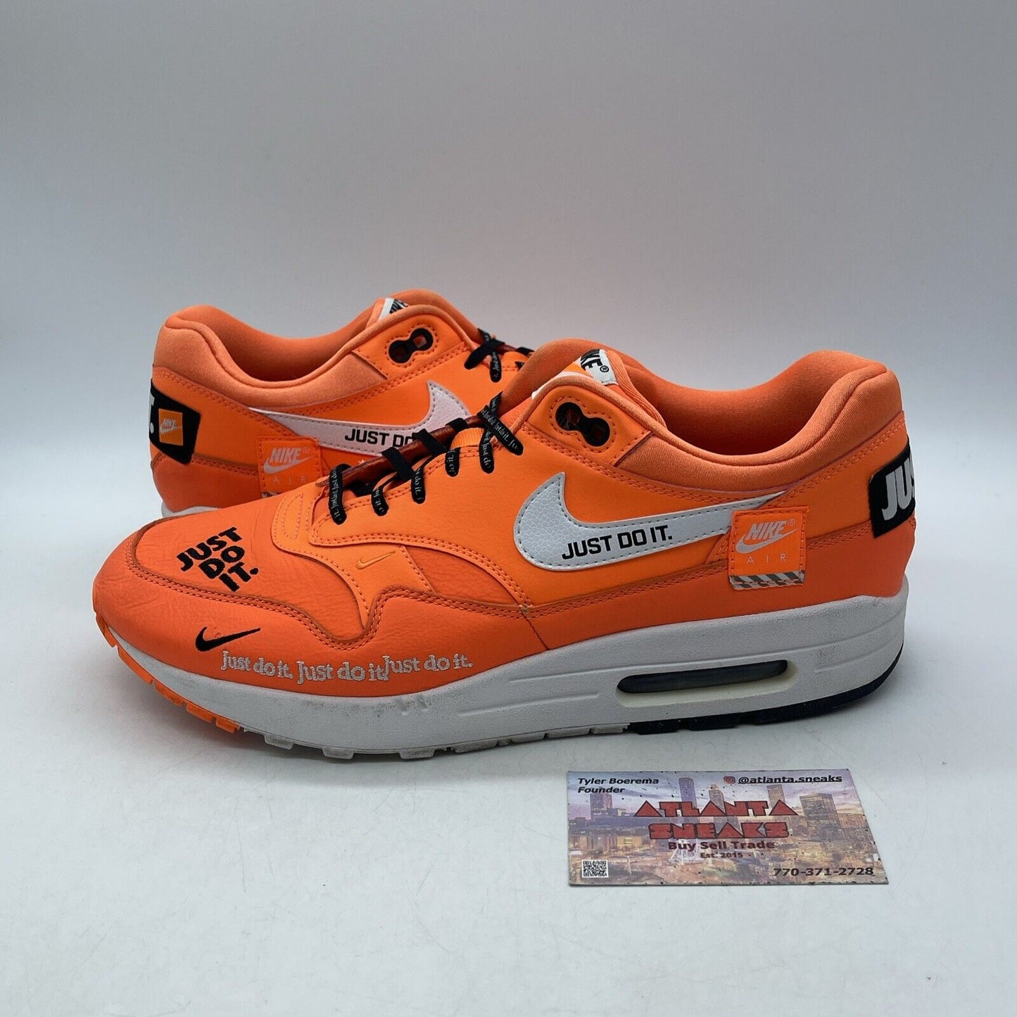 Size 9.5 - Nike Air Max 1 Just Do It Orange Leather Suede Black (AQ1021-800)