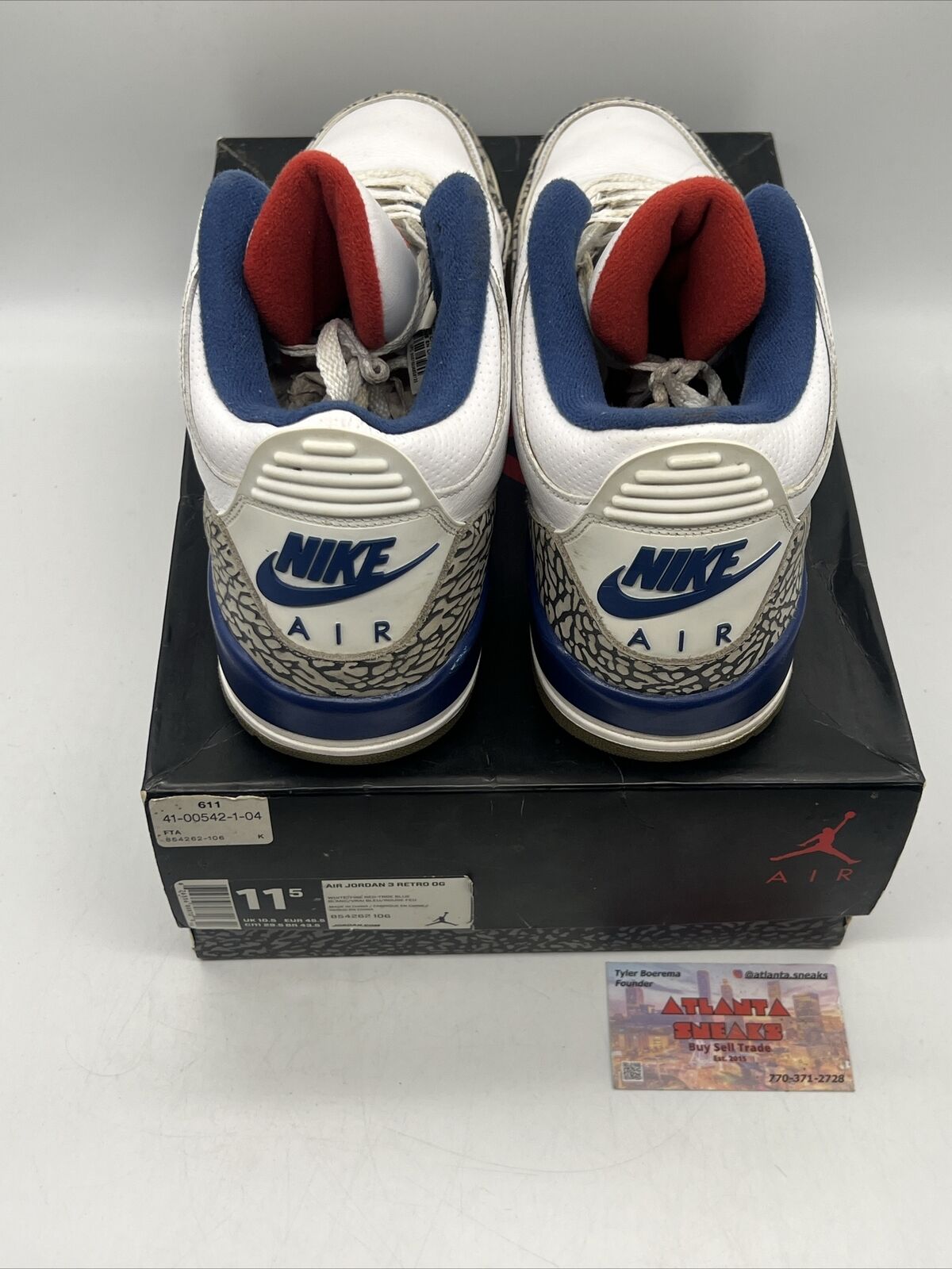 Size 11.5 - Jordan 3 Retro OG Mid True Blue White Blue Red Leather Used