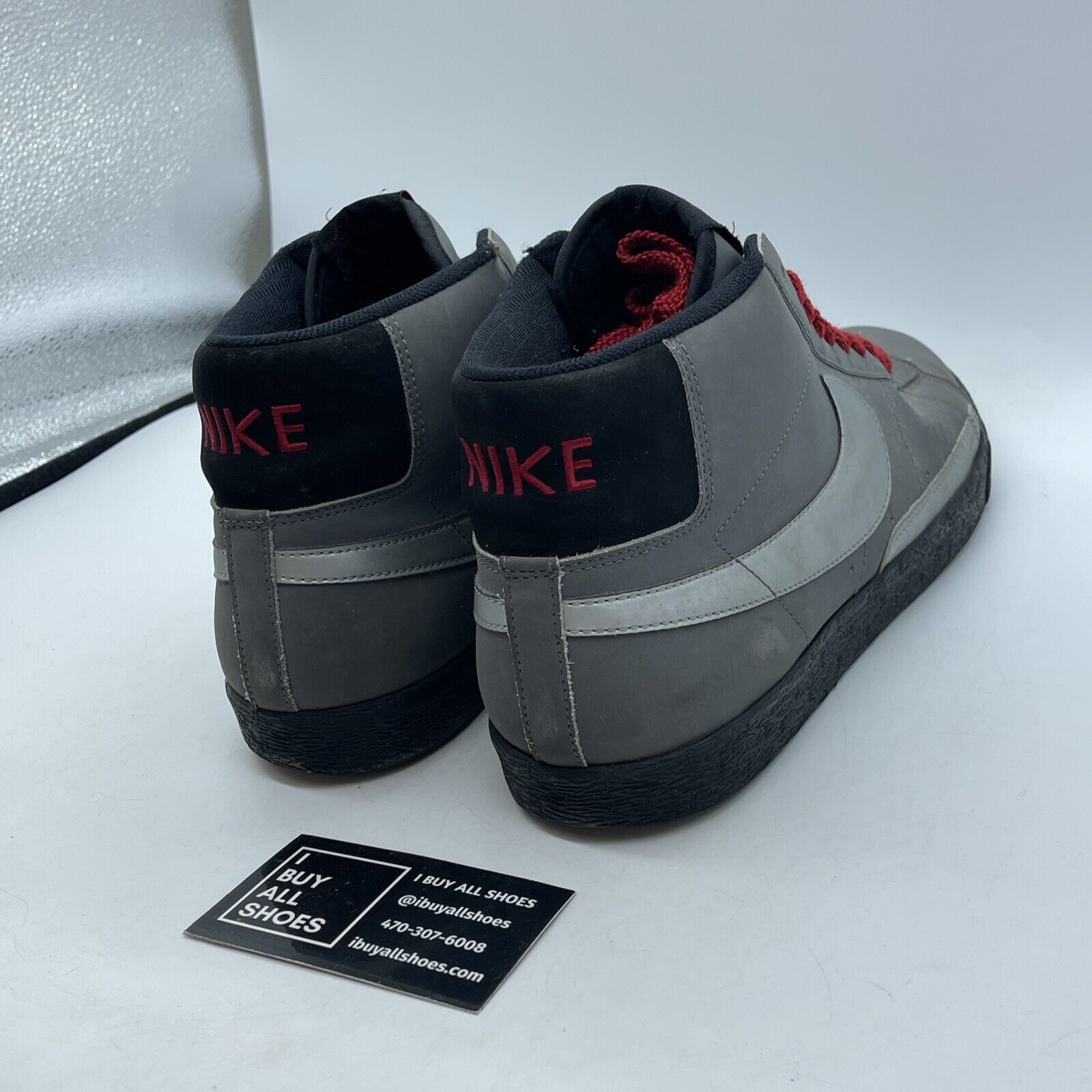 Size 13 - Nike Blazer High Gray Black Red Suede (315877-007)