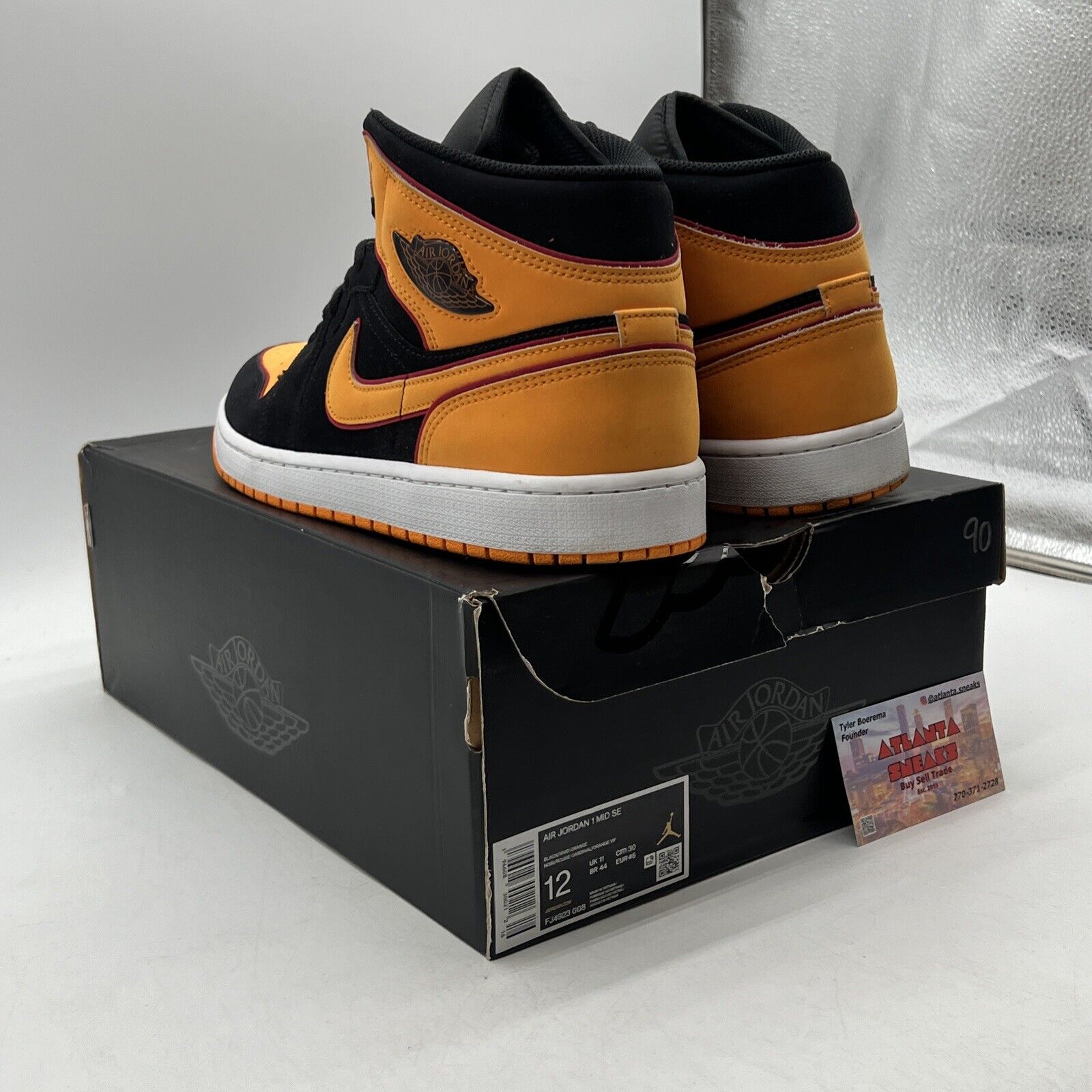 Size 12 - Jordan 1 Mid SE Black Vivid Orange Black Red Suede White (FJ4923-008)