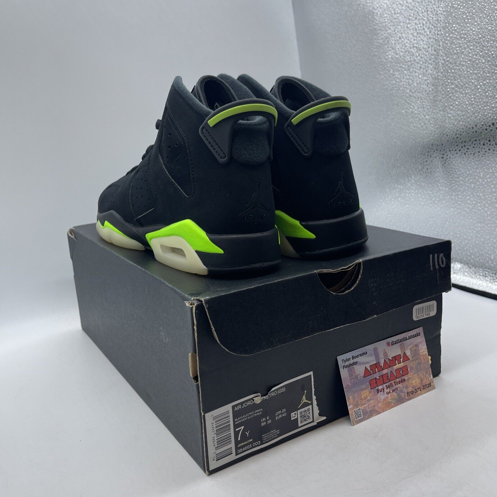 Size 7Y (GS) - Jordan 6 Retro Mid Electric Green Black Suede (384665-003)