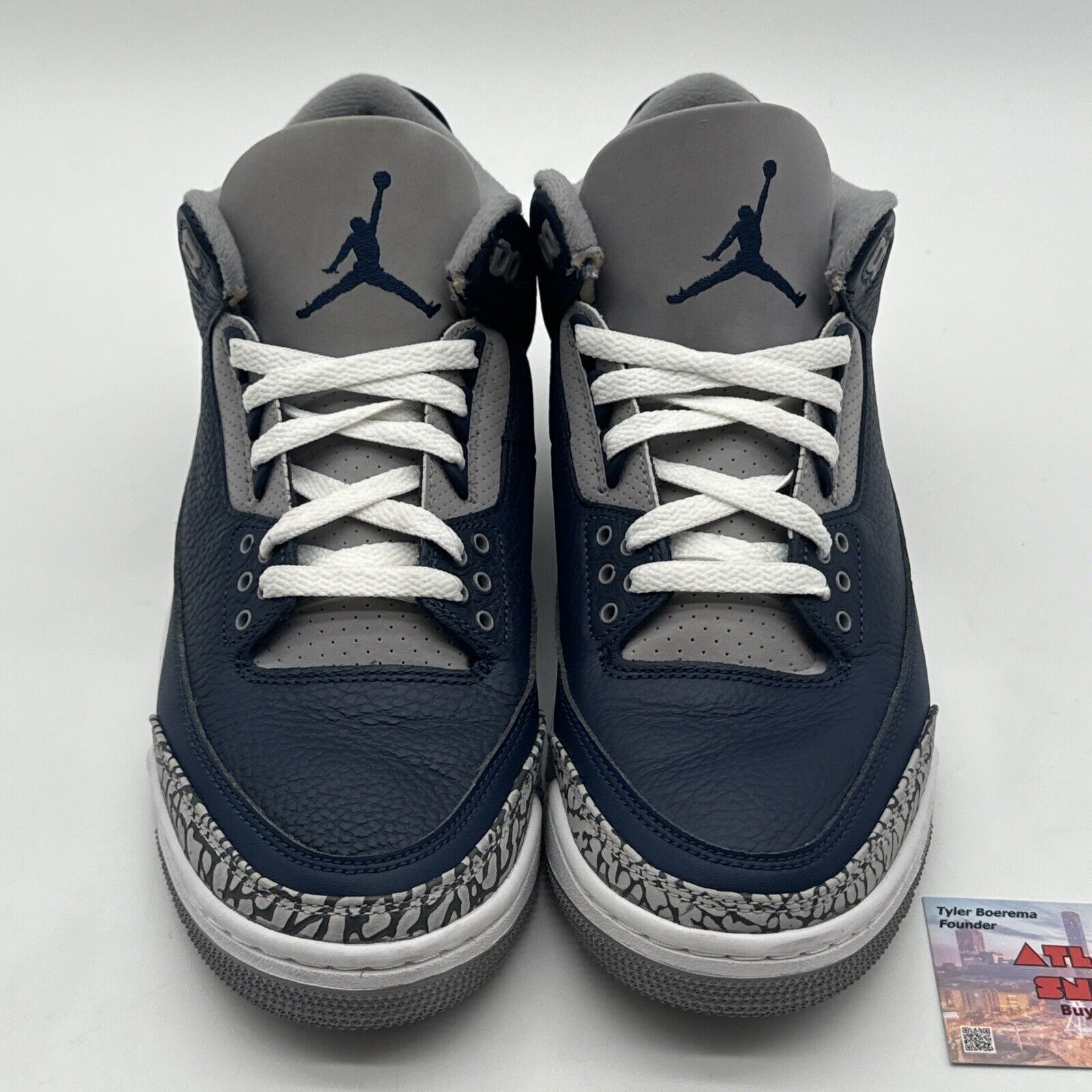 Size 9 - Jordan 3 Georgetown Navy Elephant Grey Leather Premium White Laces