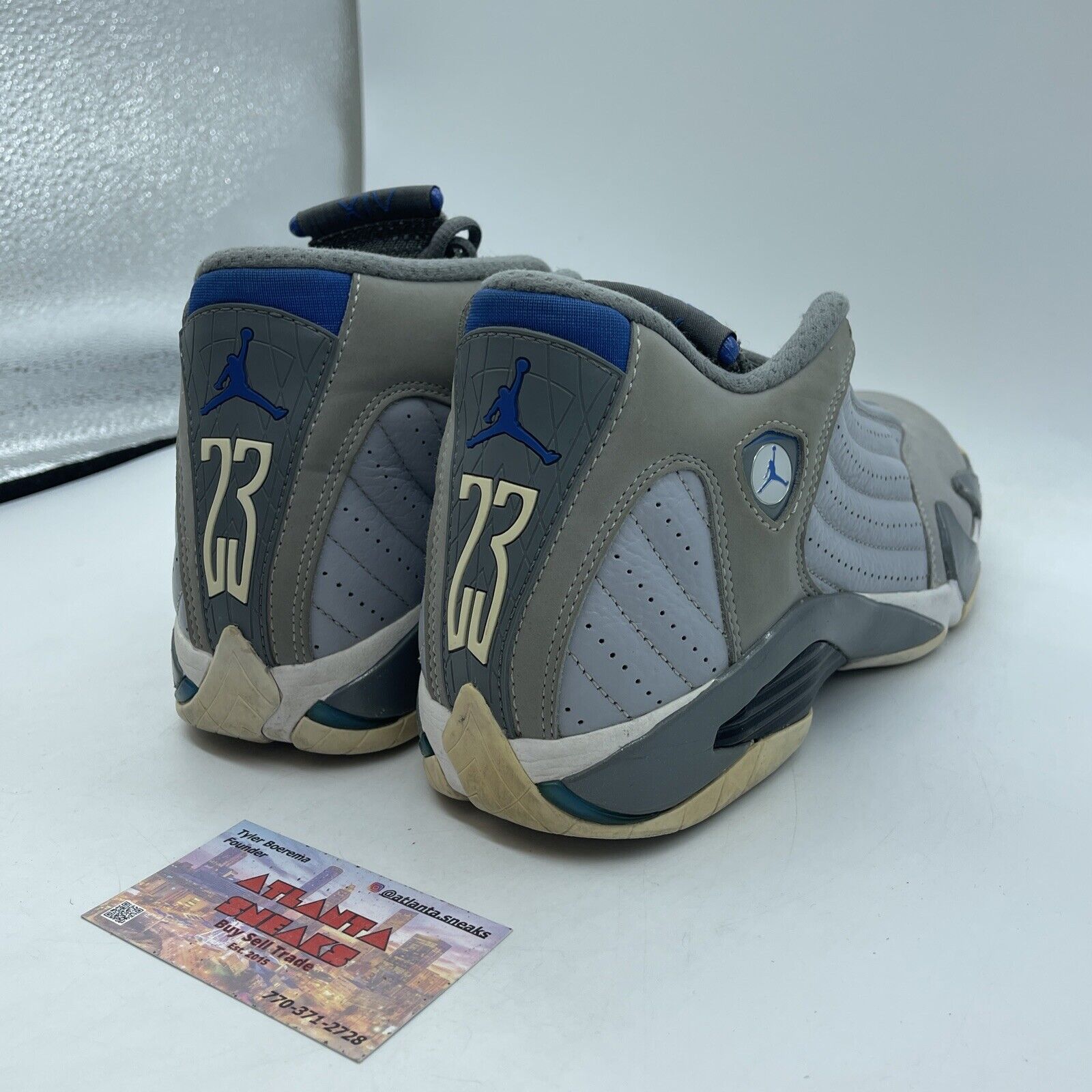 Size 8.5 - Air Jordan 14 Retro Wolf Grey White Blue Suede Leather (487471-004)