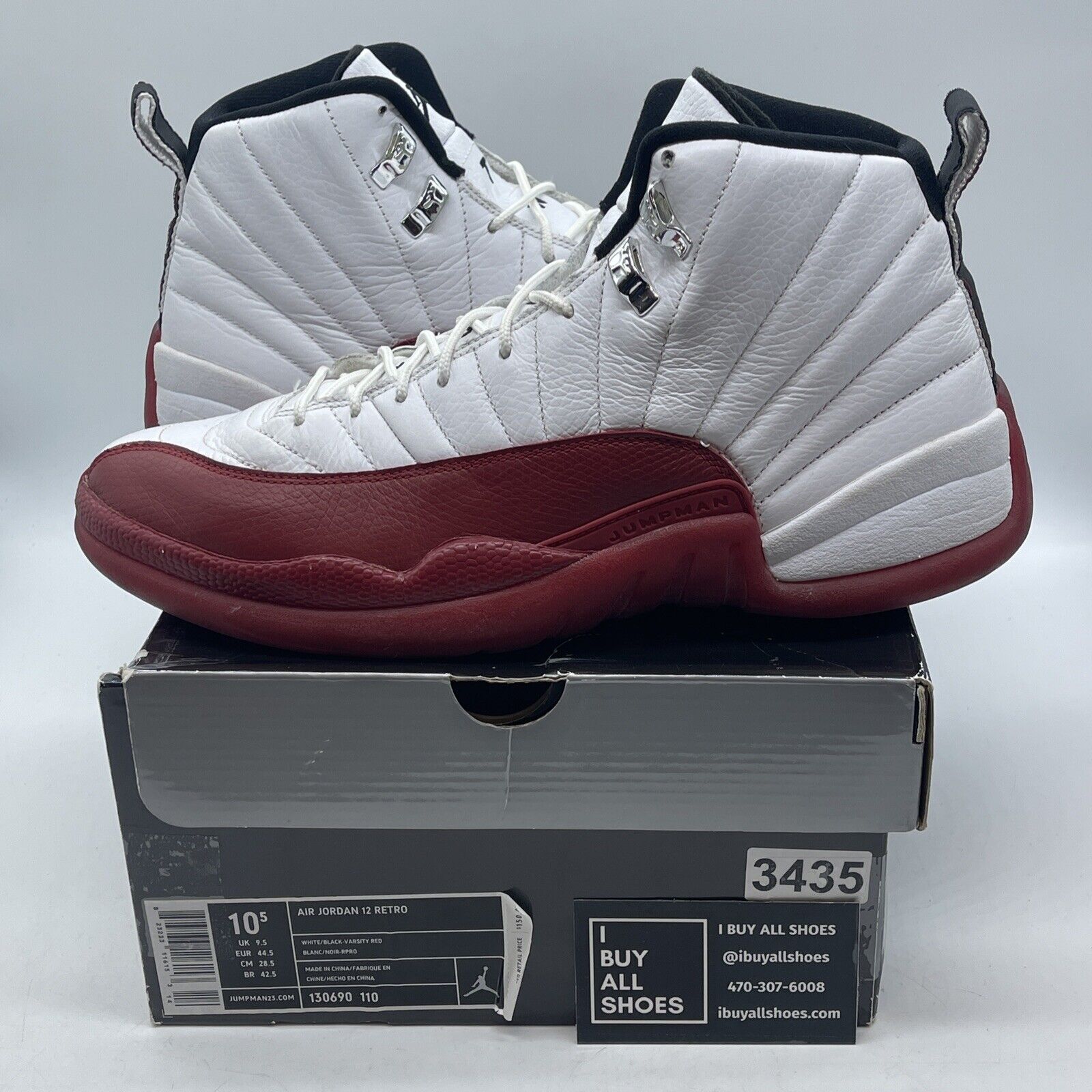 Size 10.5 - Air Jordan 12 Retro 2009 Cherry Black White Leather (130690-110)
