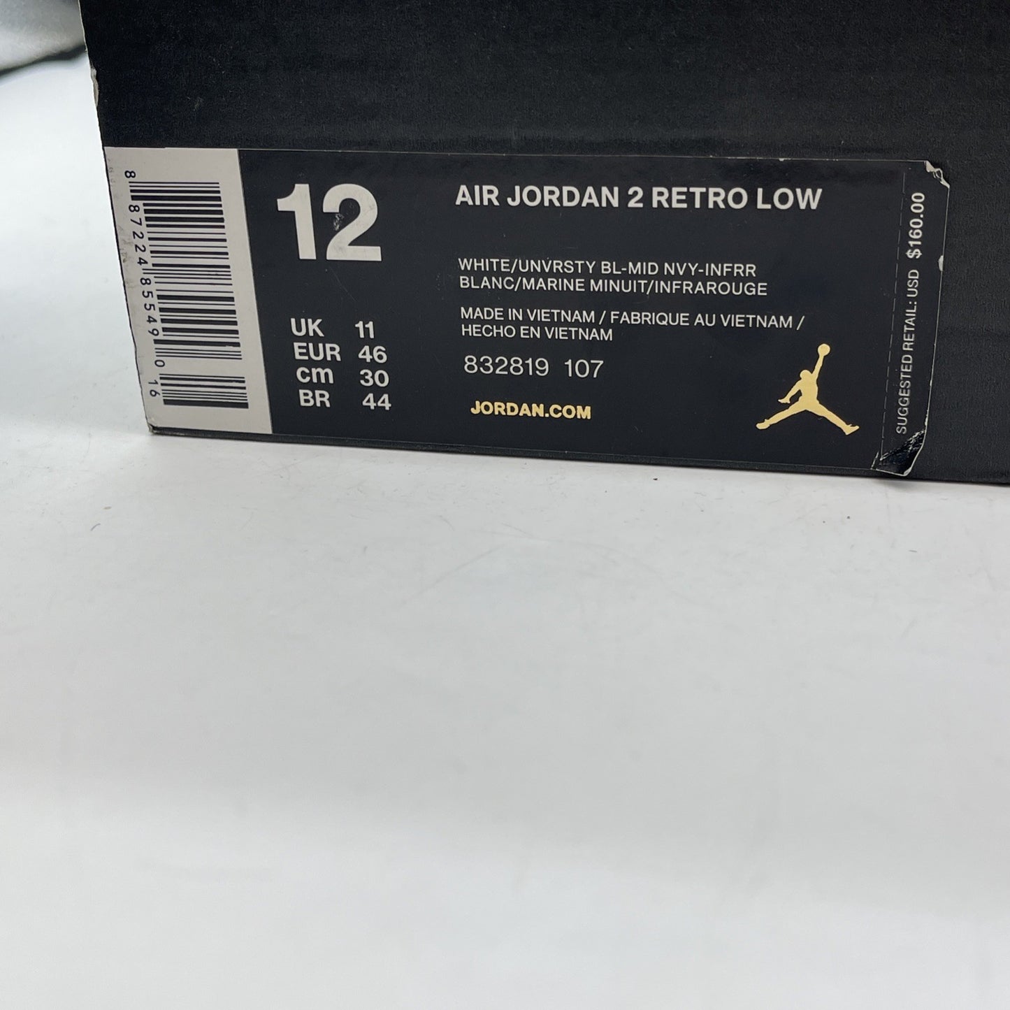 Size 12 - Air Jordan 2 Retro Low Midnight Navy White Leather (832819-107)
