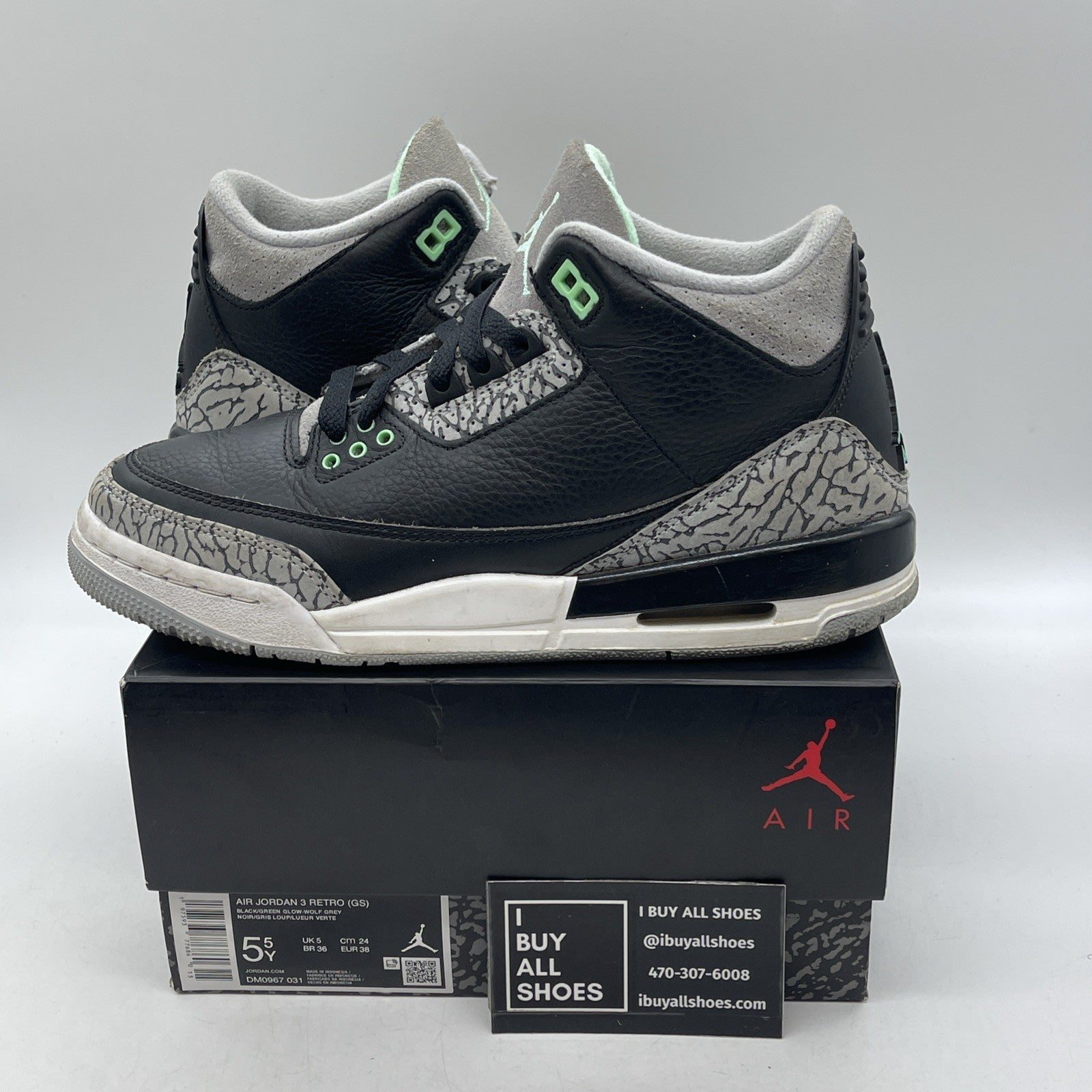 Size 5.5Y - Air Jordan 3 Retro Green Glow (DM0967-031)