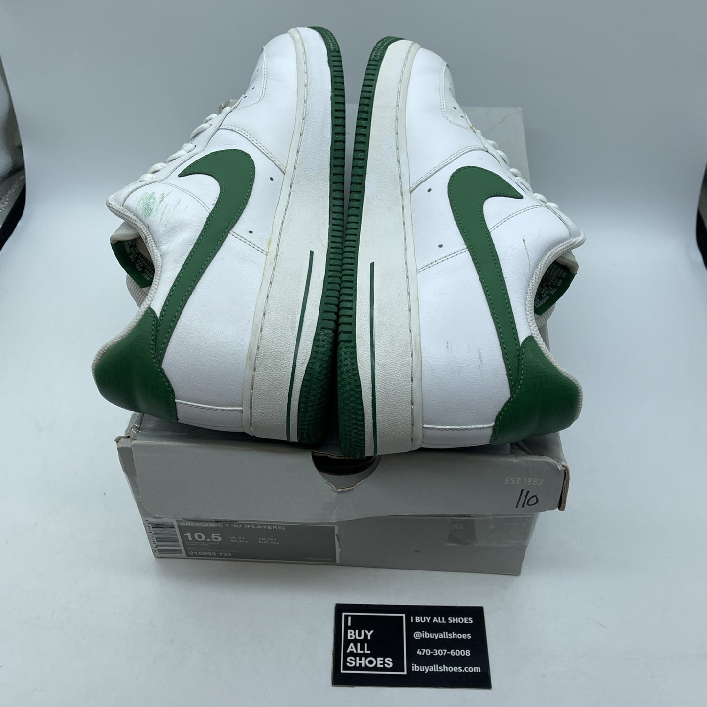 Size 10.5 - Nike Air Force 1'07 Players Green White Leather (315092-131)