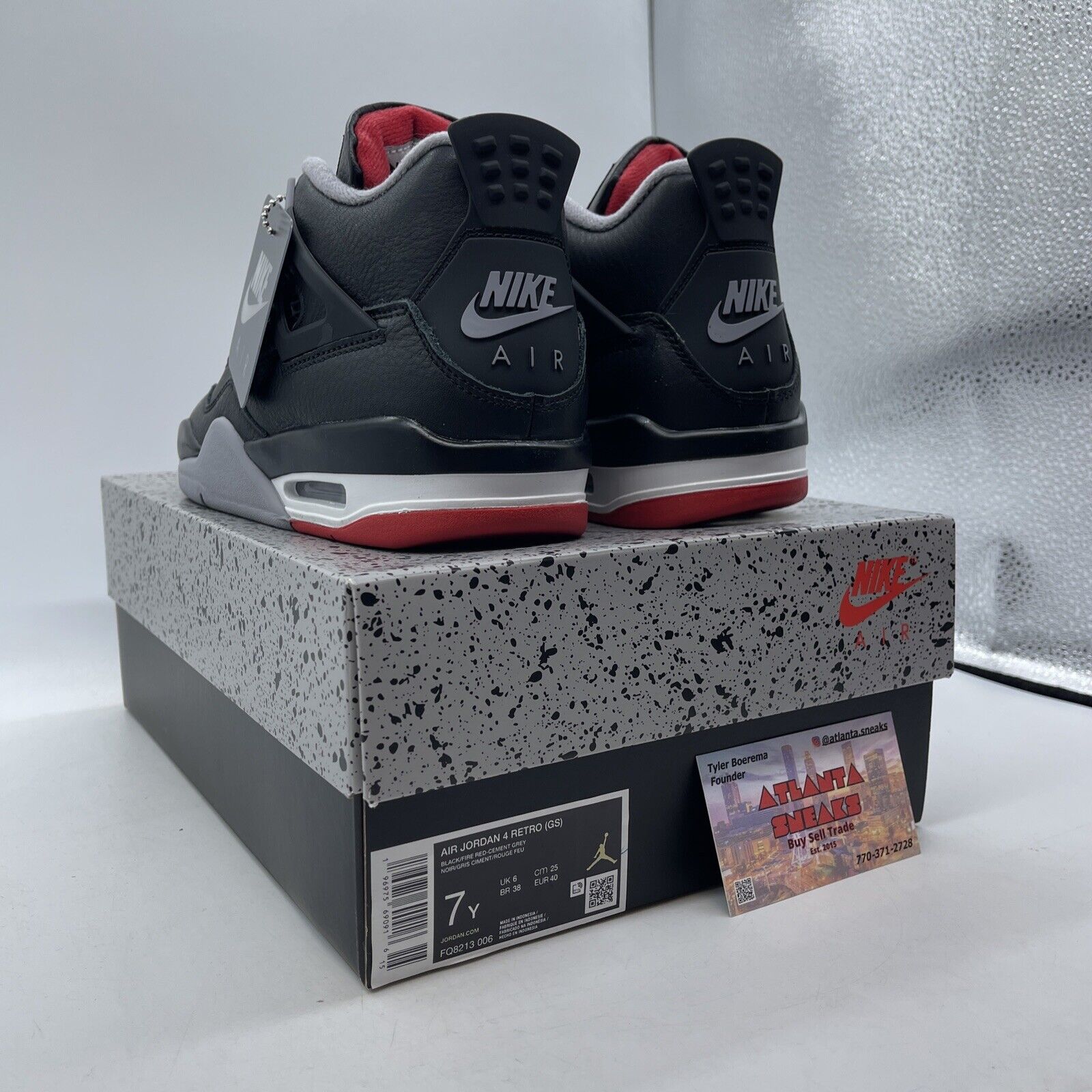 Size 7Y - Air Jordan 4 Retro Bred Reimagined Black Grey Leather (FQ8213-006)