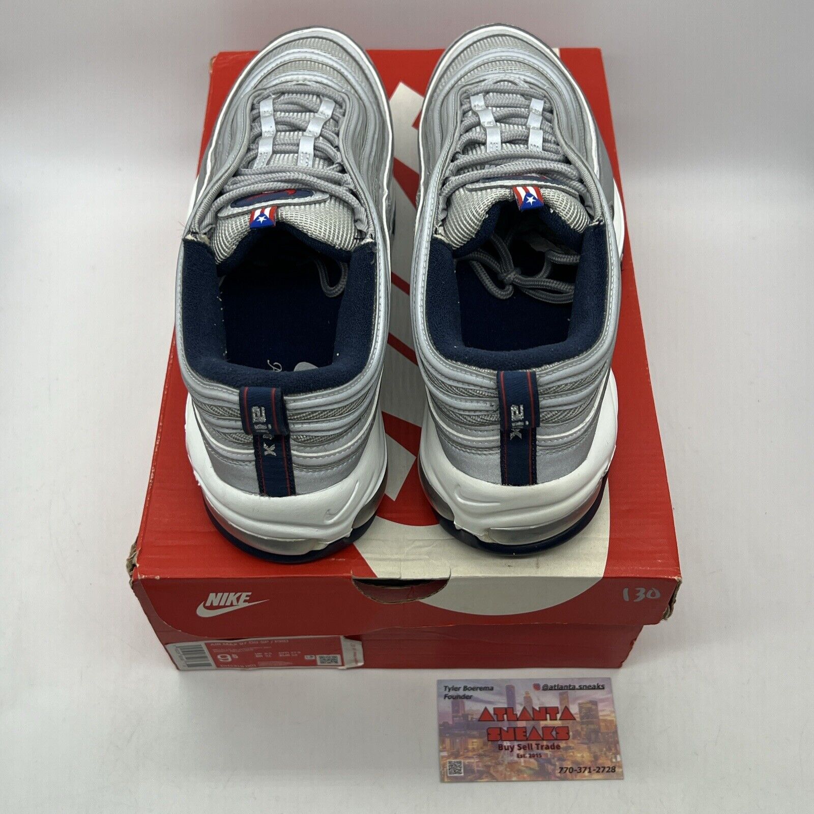 Size 9.5 - Nike Air Max 97 OG SP Puerto Rico Silver Red Leather Navy DH2319-001