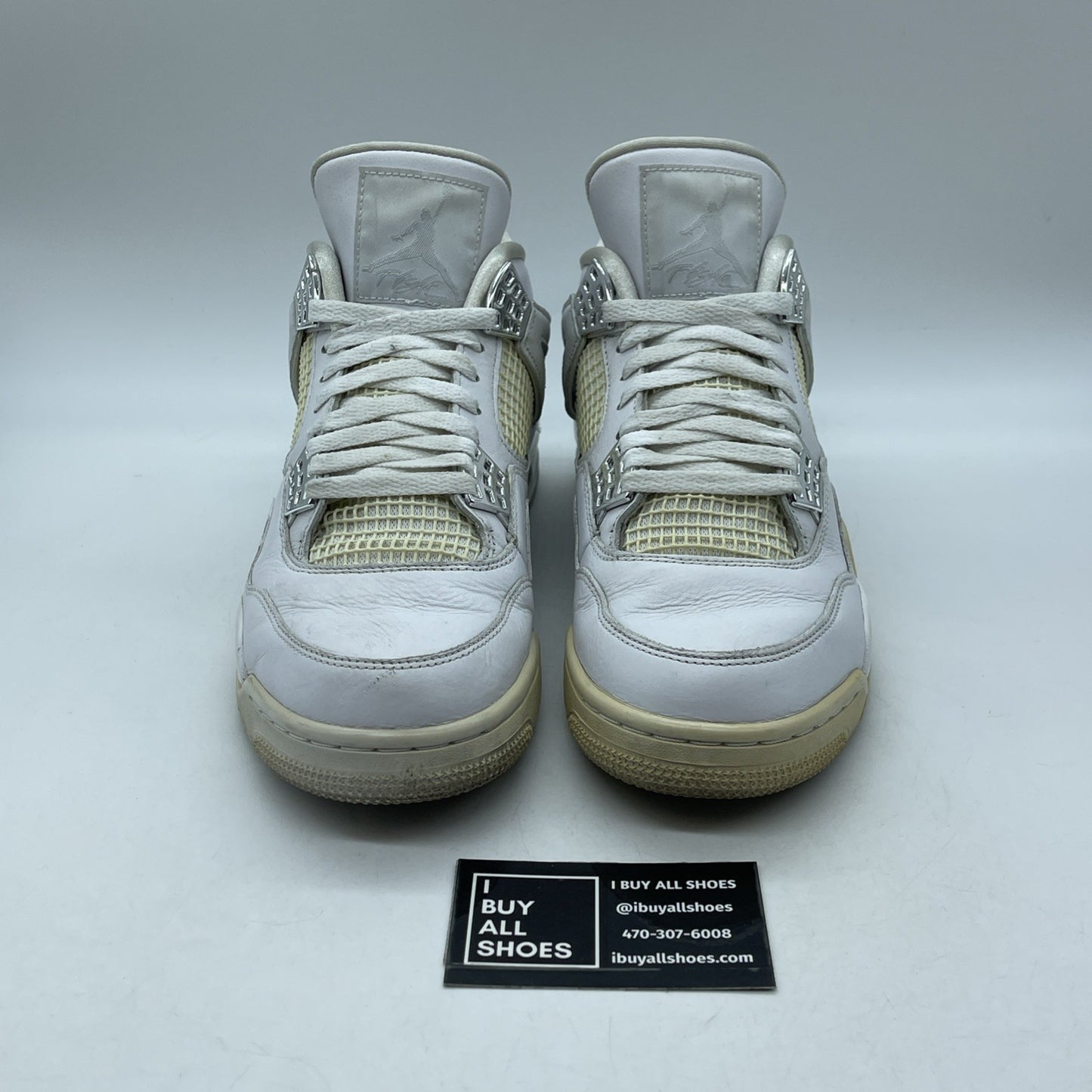 Size 10.5 - Jordan 4 Retro Mid Pure Money White Silver Leather (308497-100)