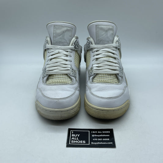 Size 10.5 - Jordan 4 Retro Mid Pure Money White Silver Leather (308497-100)