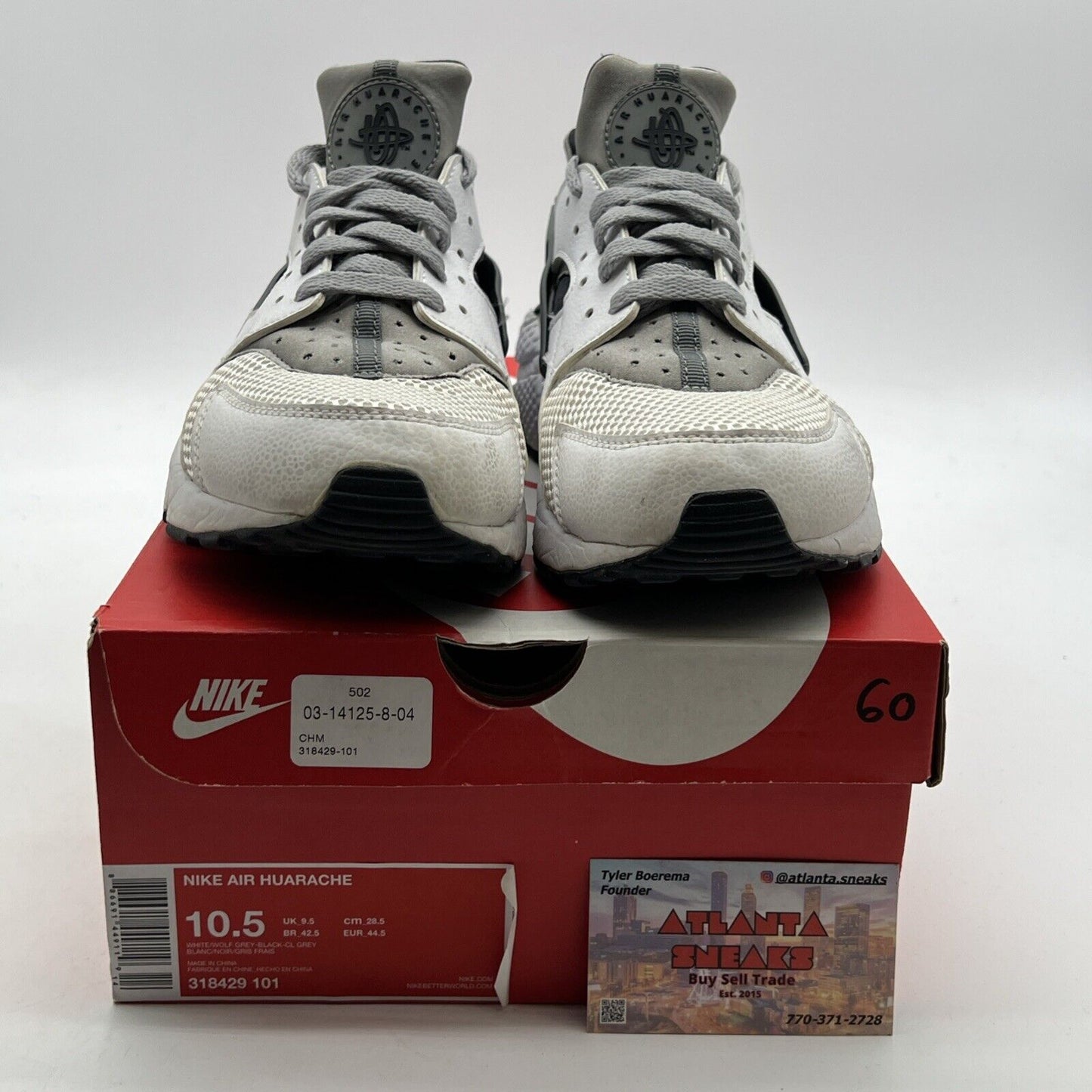 Size 10.5 - Nike Air Huarache White Black Grey (318429-101)