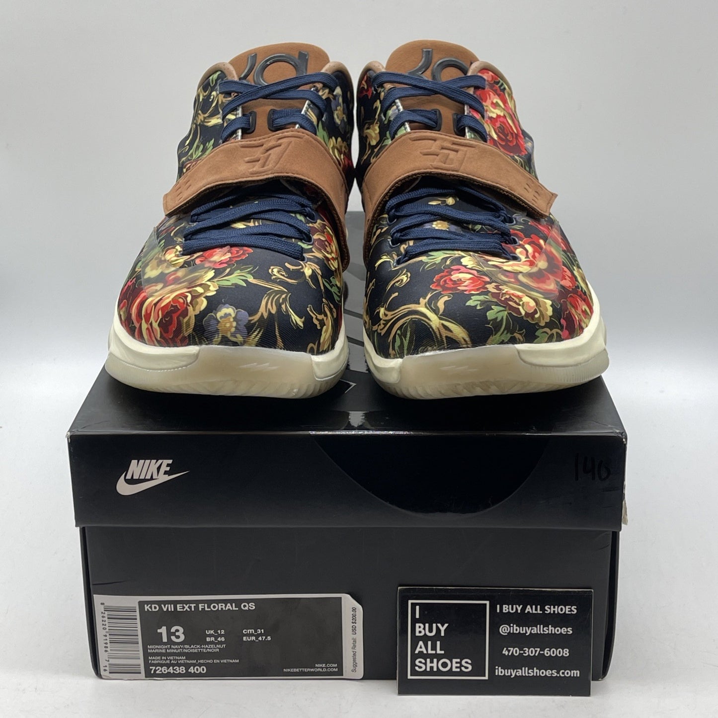 Size 13 - Nike KD 7 EXT QS Floral Brown Black Suede Leather (726438-400)