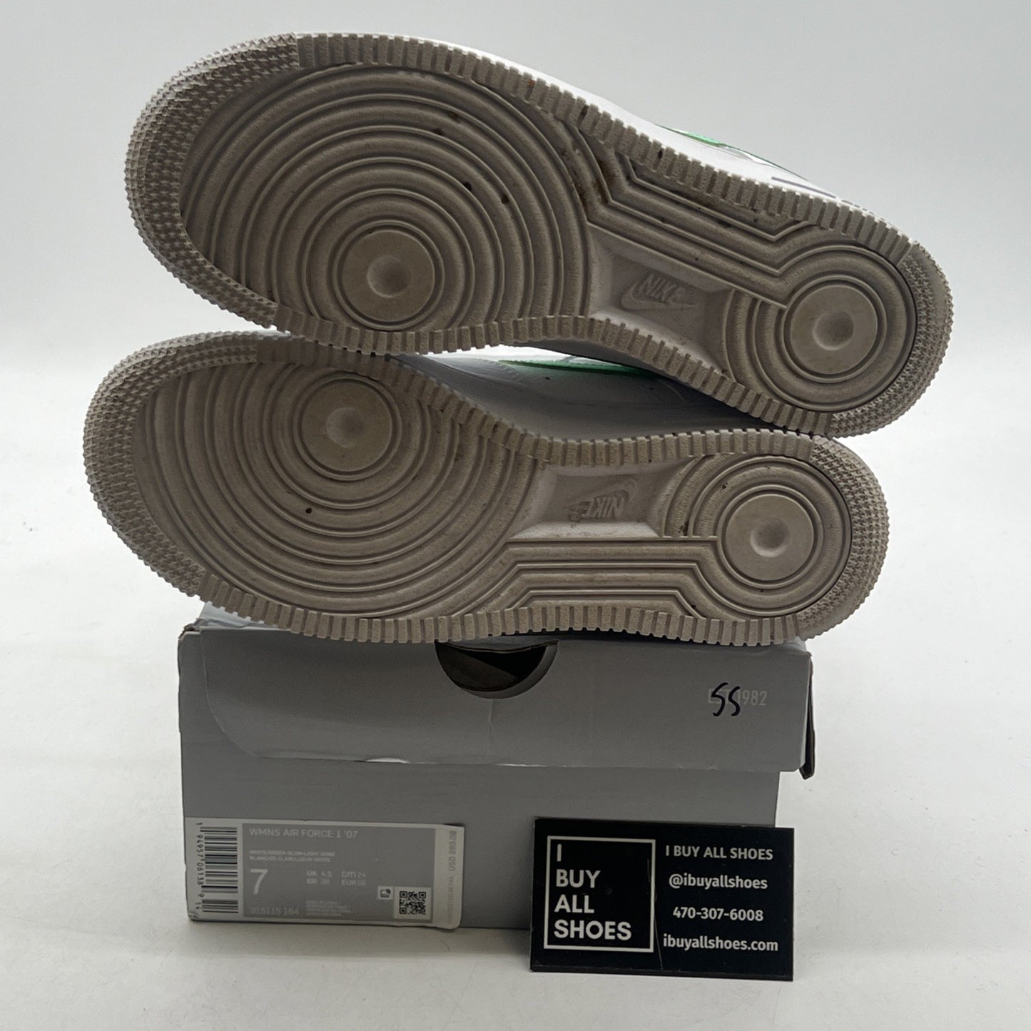 Size 7 - Nike Air Force 1 '07 White Green Glow W (315115-164)