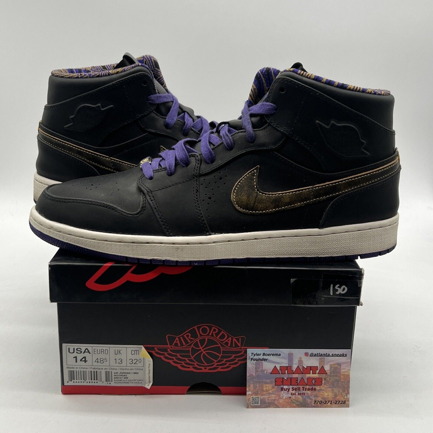 Size 14 - Air Jordan 1 Noveau Mid BHM Black Purple Yellow Leather (629151-009)