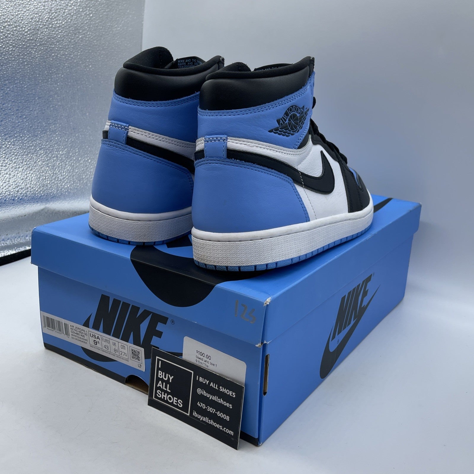 Size 9.5 - Jordan 1 Retro OG High UNC Toe Blue Black White Leather (DZ5485-400)
