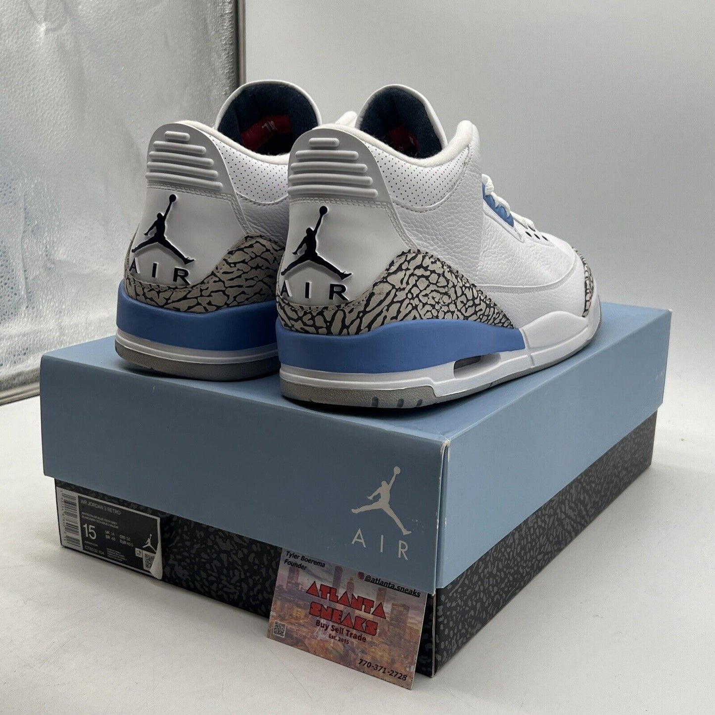 Size 15 - Jordan 3 Retro Mid UNC White Blue Grey Black Leather  (CT8532-104)