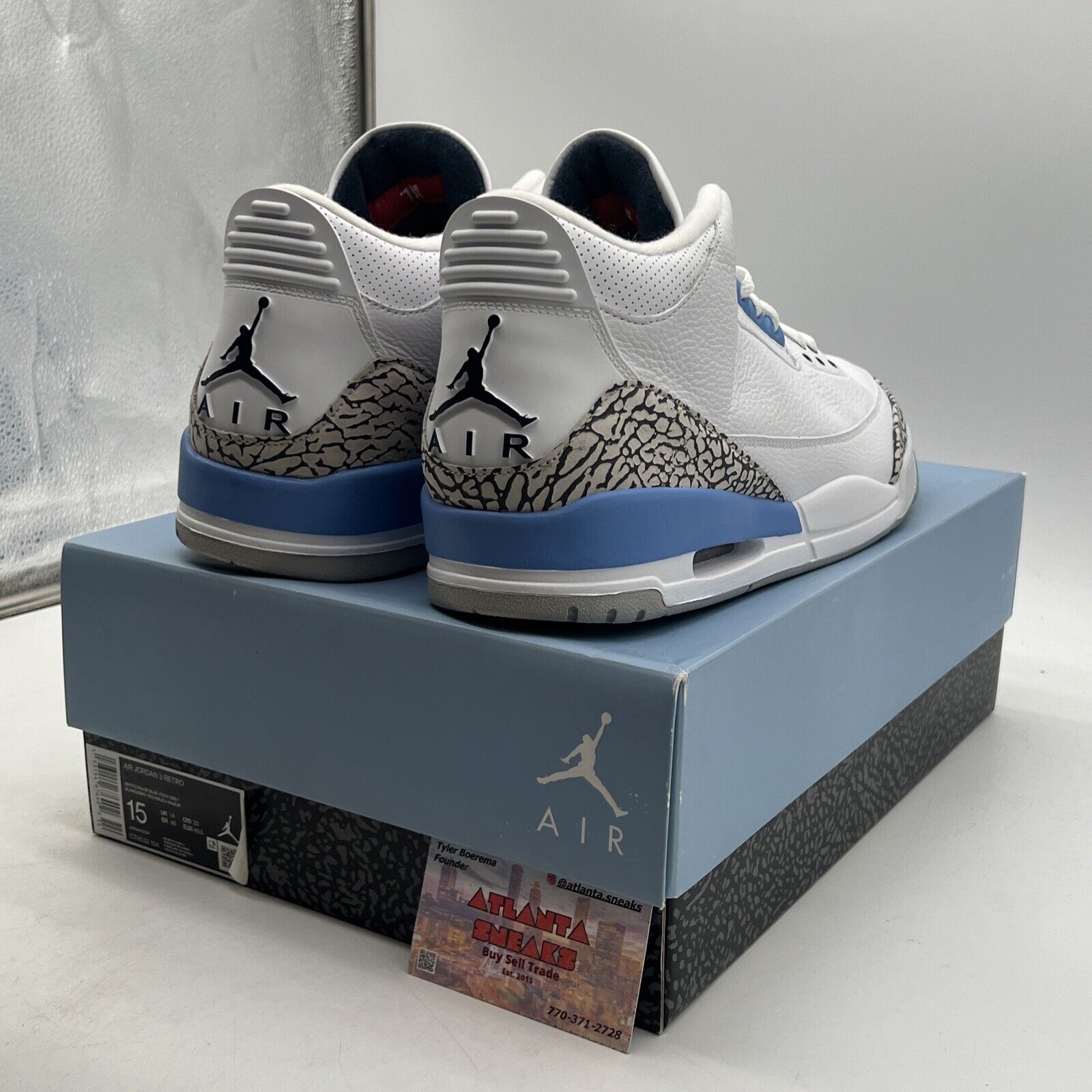 Size 15 - Jordan 3 Retro Mid UNC White Blue Grey Black Leather  (CT8532-104)