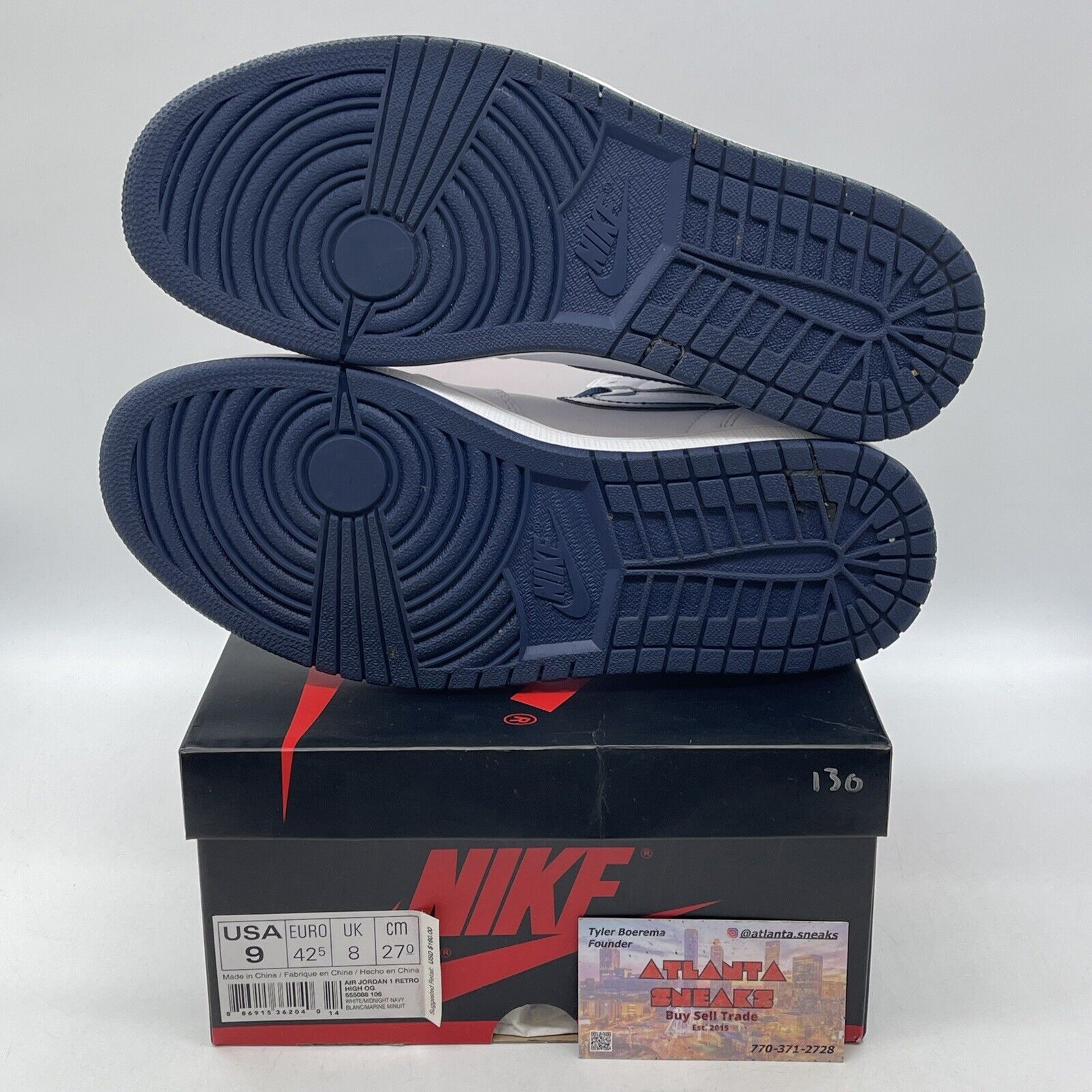 Size 9 - Air Jordan 1 Retro OG High Metallic Navy White Leather (555088-106)