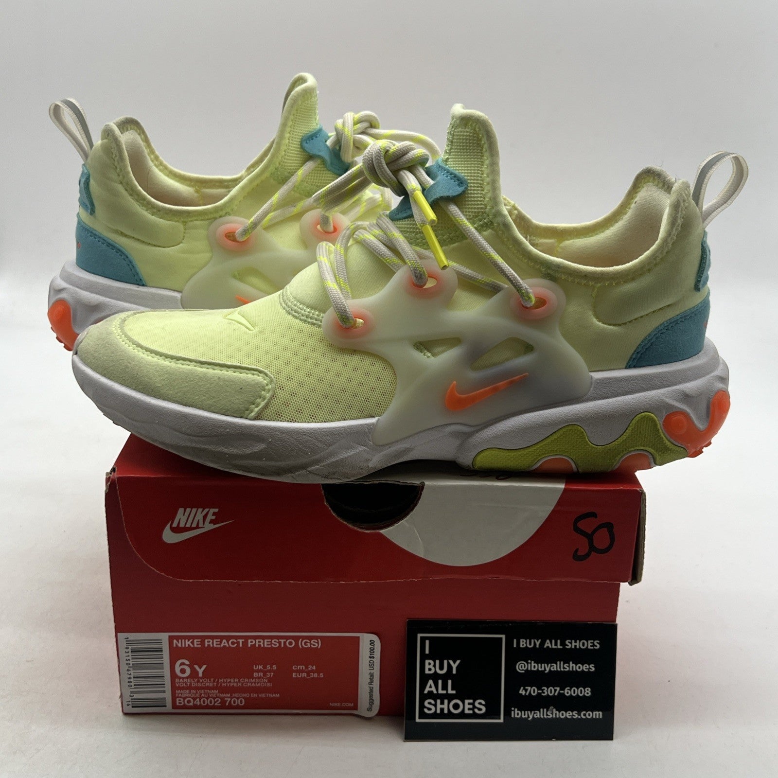 Size 6Y - Nike React Presto GS Barely Volt Unisex Big Kid’s (BQ4002-700)