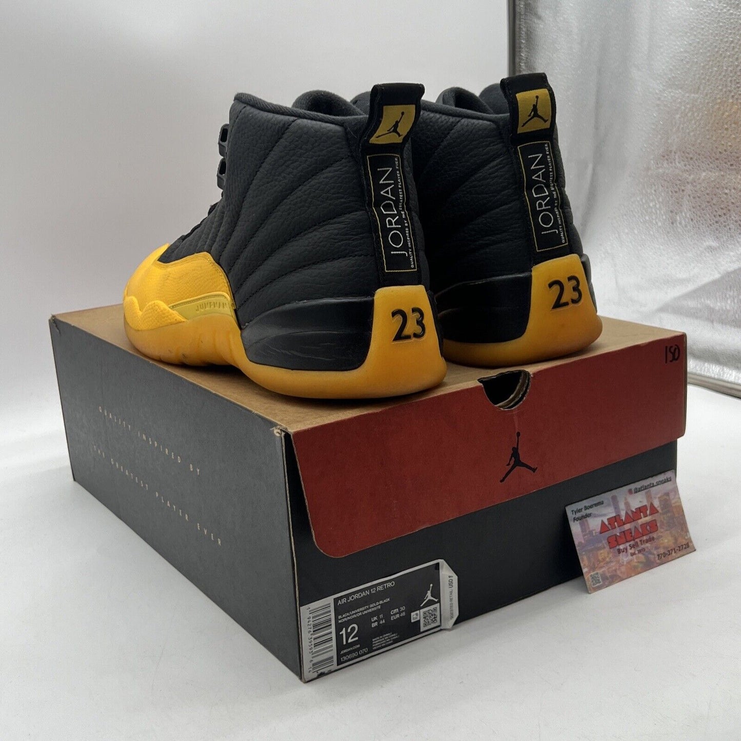 Size 12 - Jordan 12 Retro University Gold 2020 Black Yellow Leather (130690-070)