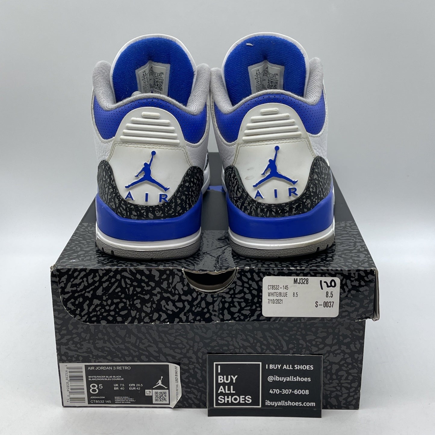 Size 8.5 - Jordan 3 Retro Mid Racer Blue White Black Suede Leather (CT8532-145)