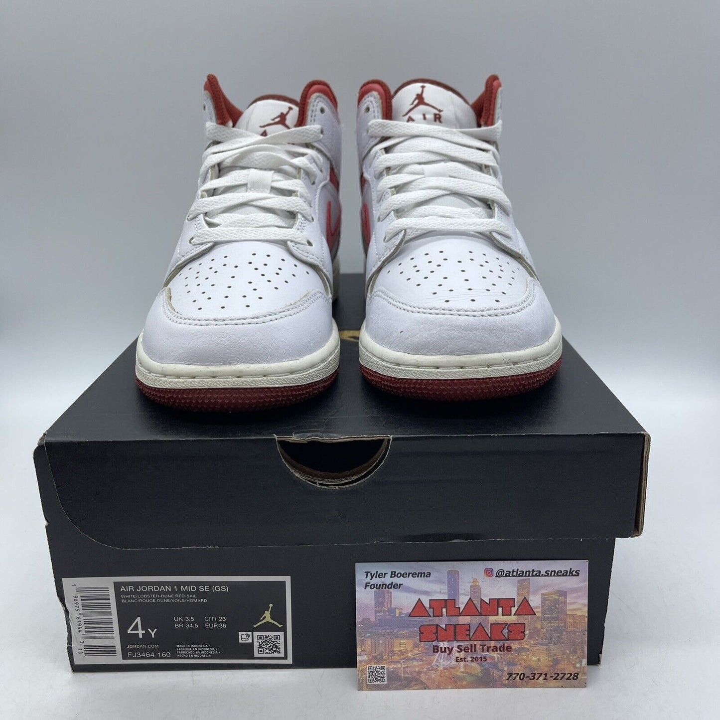 Size 4Y - Air Jordan 1 Mid White Dune Red Leather (FJ3464-160)