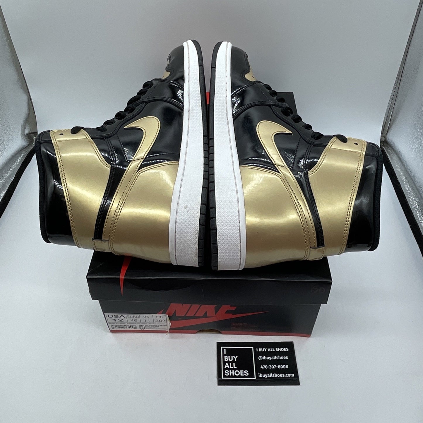 Size 12 - Air Jordan 1 Retro OG NRG High Gold Toe Black Leather (861428-007)