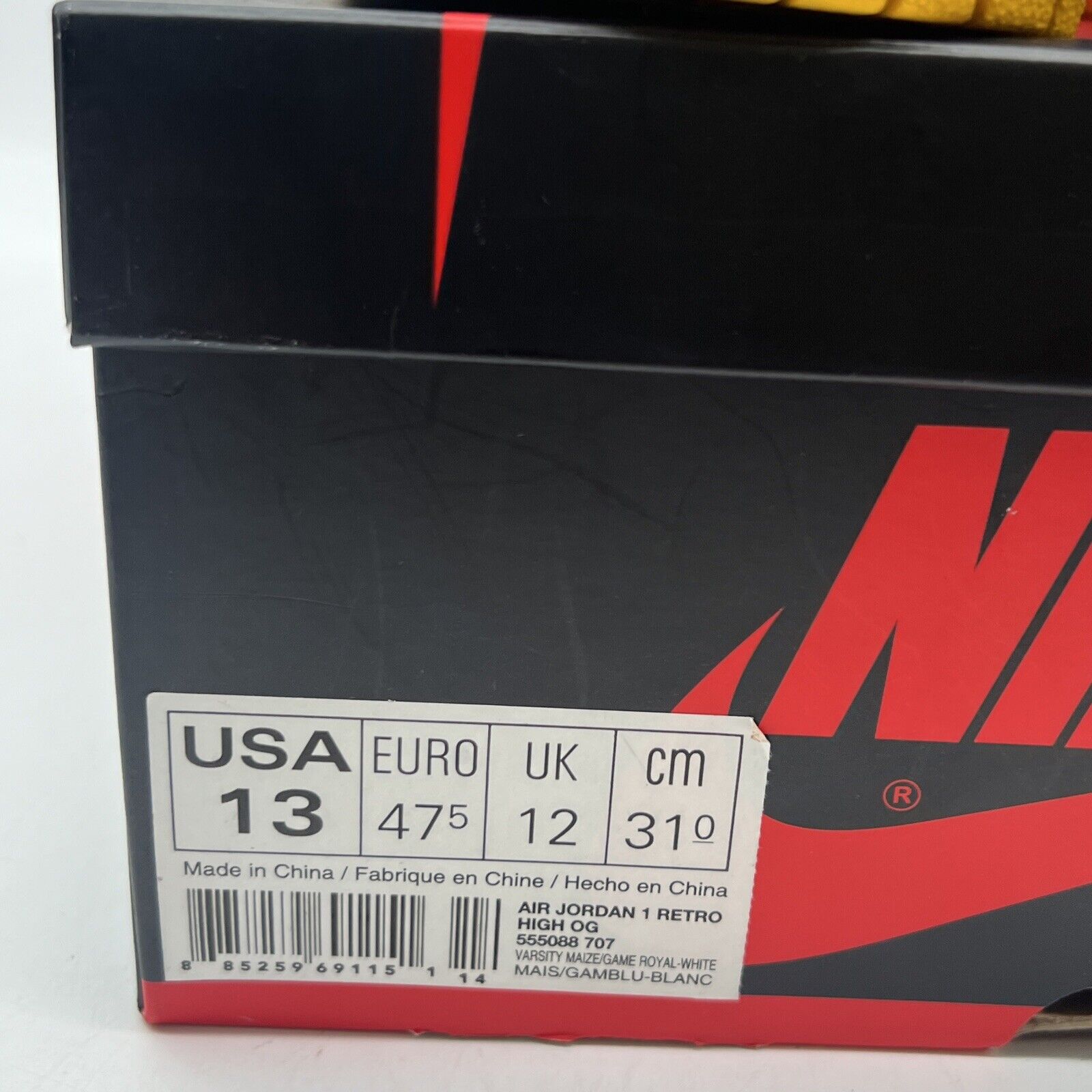 Size 13 - Air Jordan 1 Retro OG High Laney Blue Yellow White (555088-707)