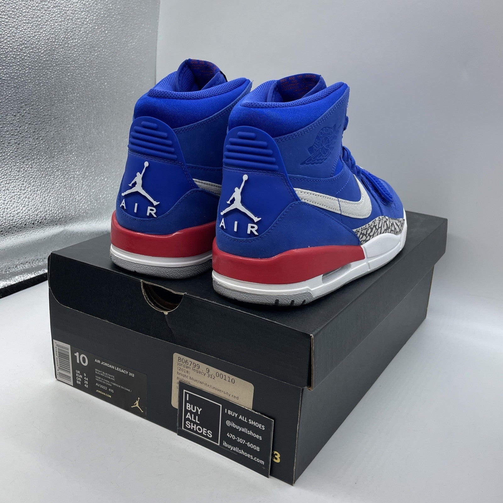Size 10 - Air Jordan Legacy 312 Pistons Blue Grey Suede (AV3922-416)