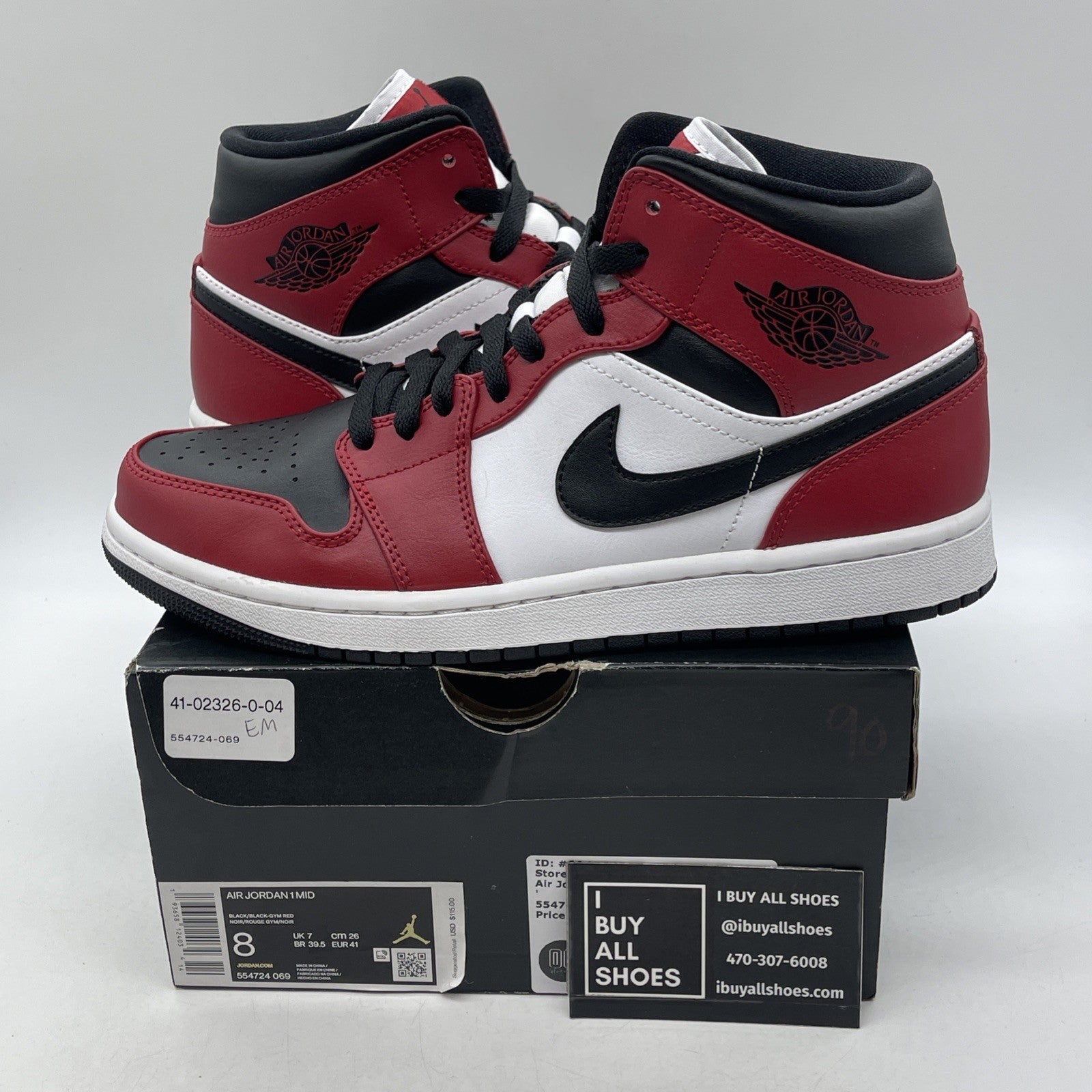 Size 8 - Air Jordan 1 Mid Chicago Black Toe 2020 (554724-069)