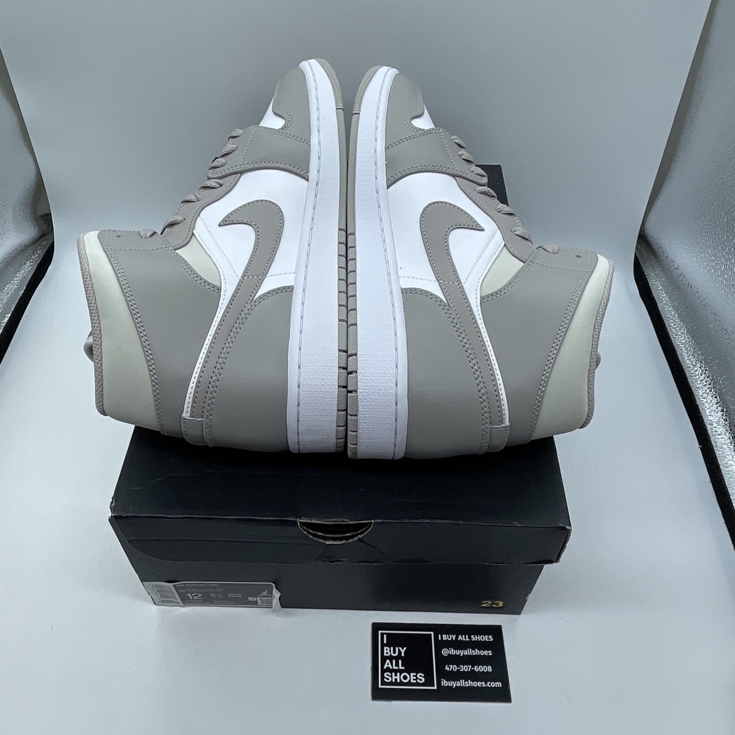 Size 12 - Air Jordan 1 Mid College Grey White Leather (554724-082)