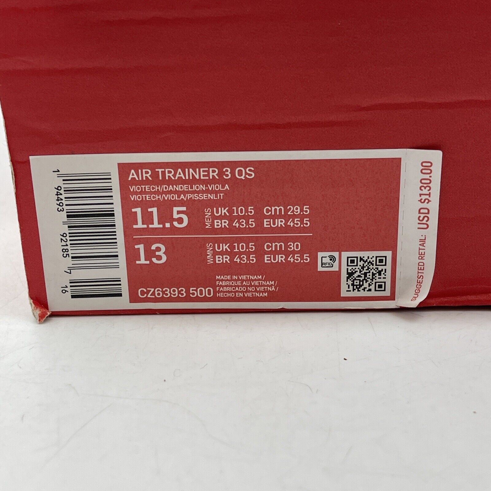 Size 10.5 - Nike Air Trainer 3 Retro 2020 Viotech Purple Leather (CZ6393-500)