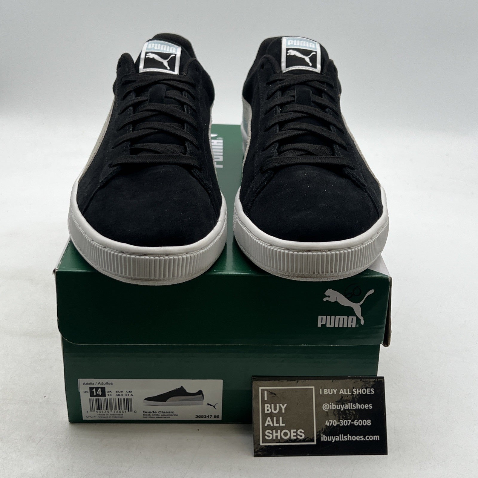Size 14 - Puma Suede Classic Black Aquamarine (365347-86)