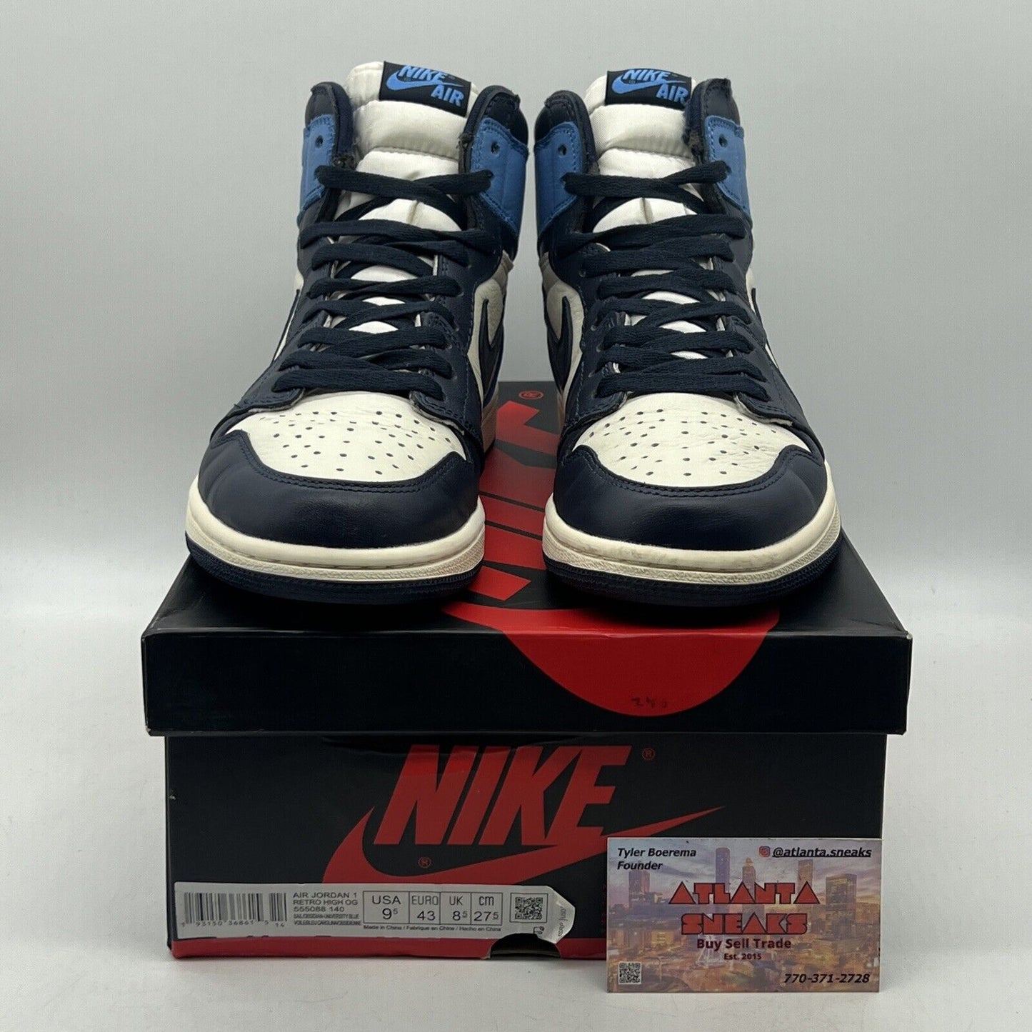 Size 9.5 - Jordan 1 Retro OG High Obsidian UNC 2019 White Leather (555088-140)