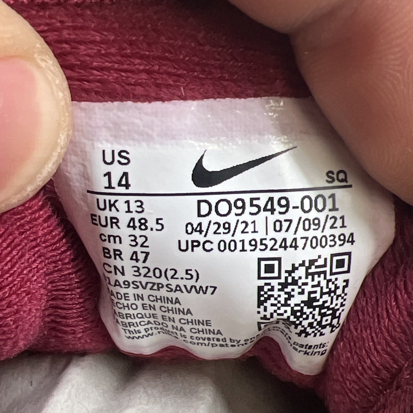Size 14 - Nike Patta x Air Max 1 Rush Maroon (DO9549-001)