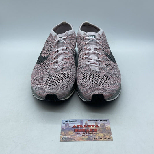 Size 11 - Nike Flyknit Racer Strawberry Red Grey White Suede (526628-604)