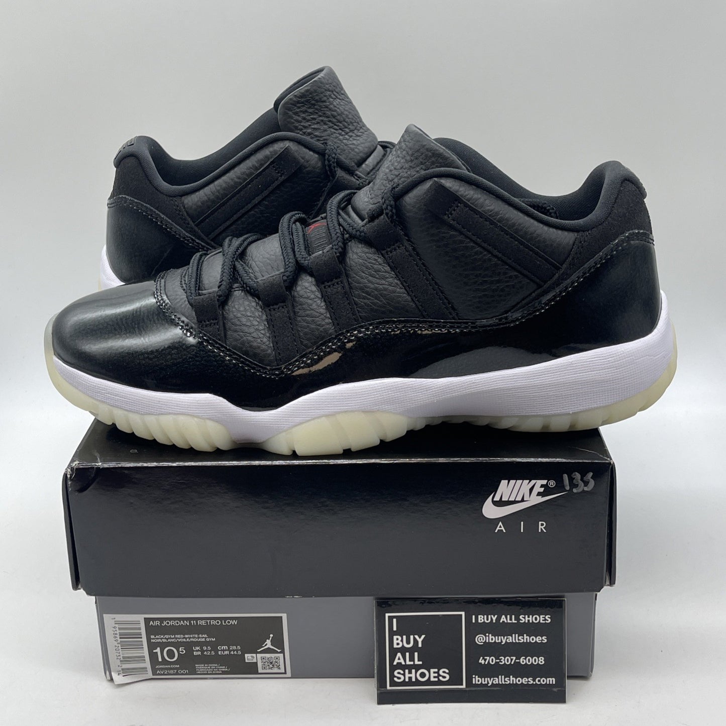 Size 10.5 - Jordan 11 Retro Low 72-10 Black Suede Leather (AV2187-001)
