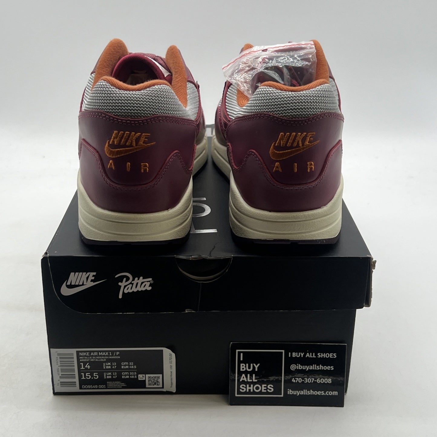Size 14 - Nike Patta x Air Max 1 Rush Maroon (DO9549-001)