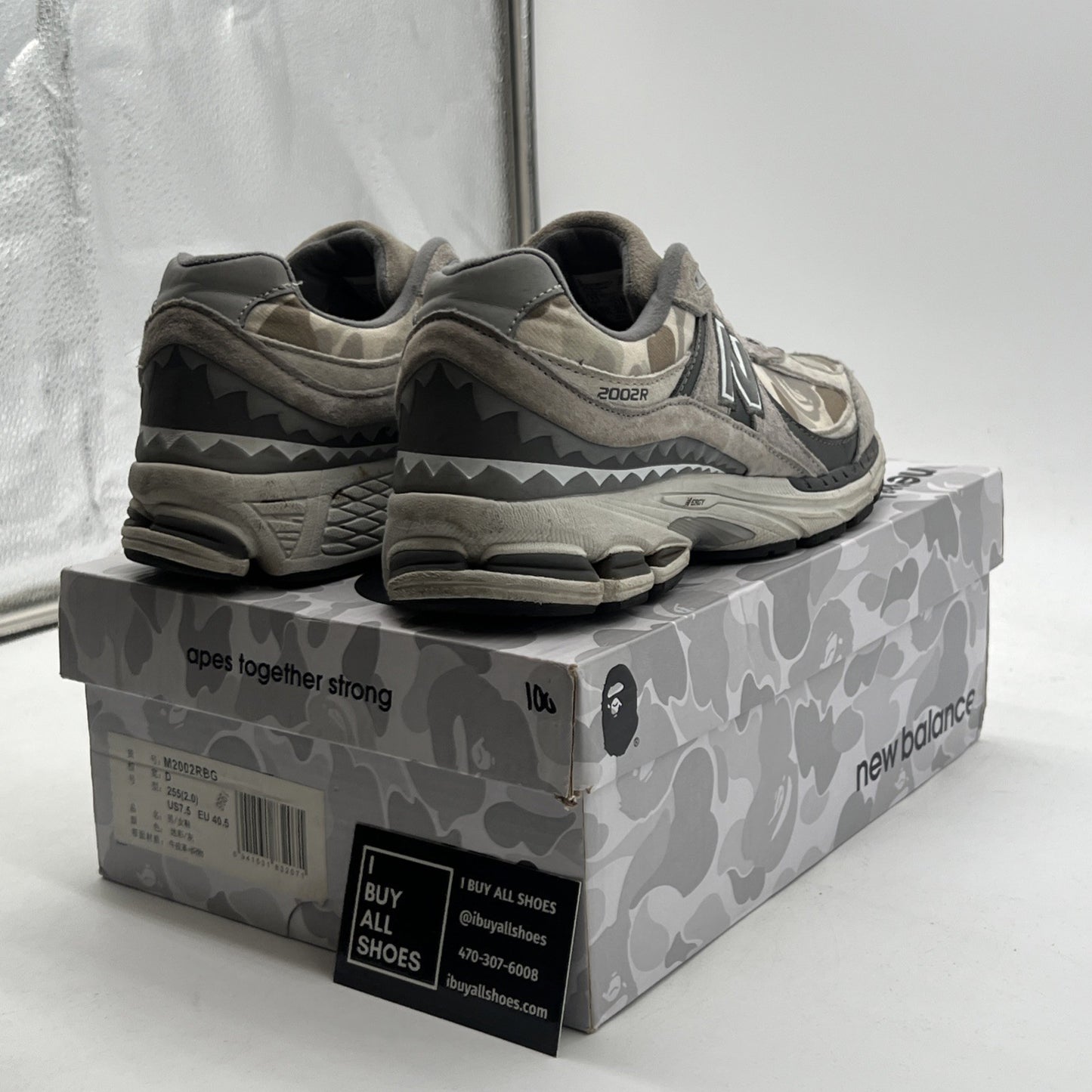 Size 7.5 - New Balance BAPE x 2002R Apes Together Strong - Grey Camo (M2002RGB)