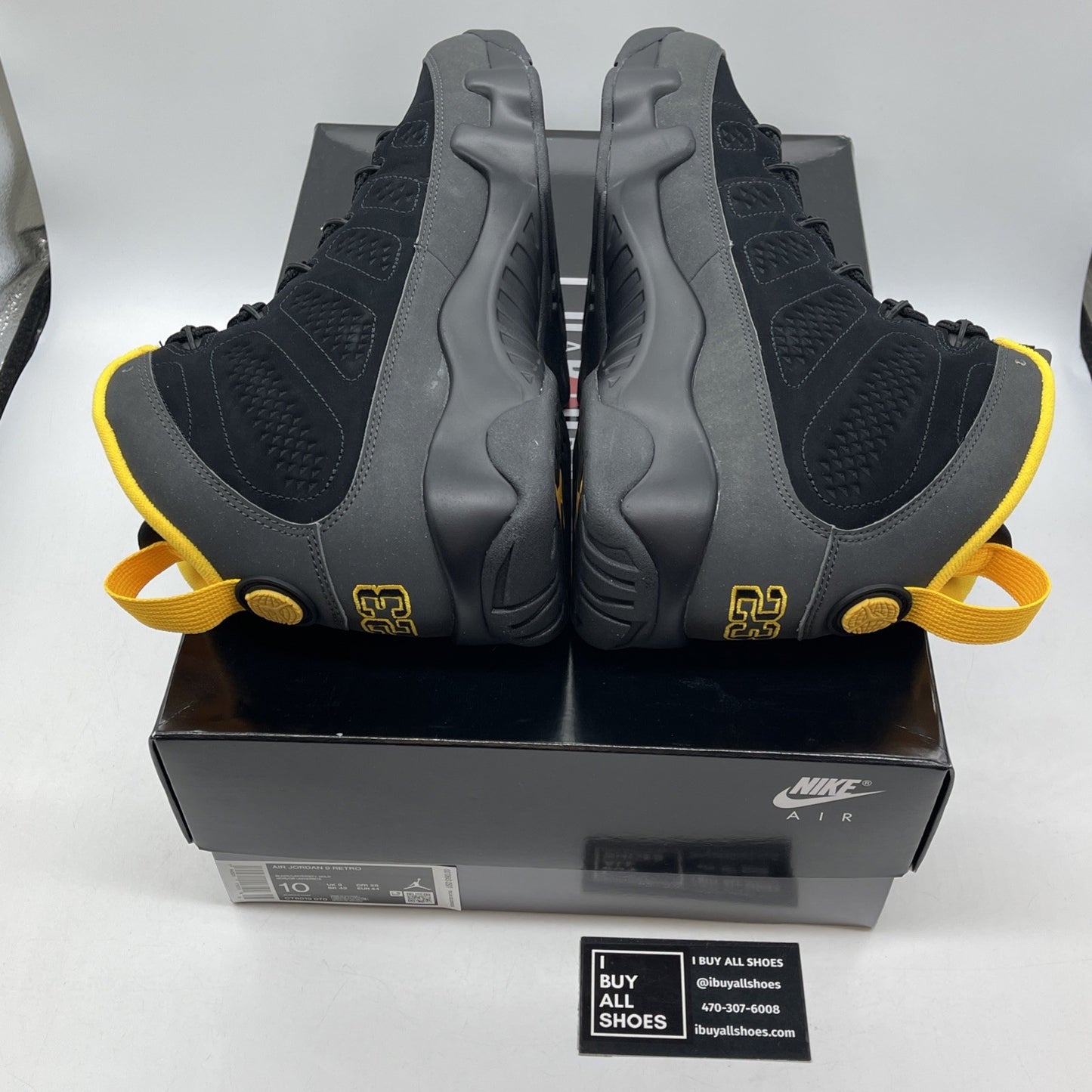Size 10 - Jordan 9 Retro Black Yellow Grey Suede (CT8019-070)
