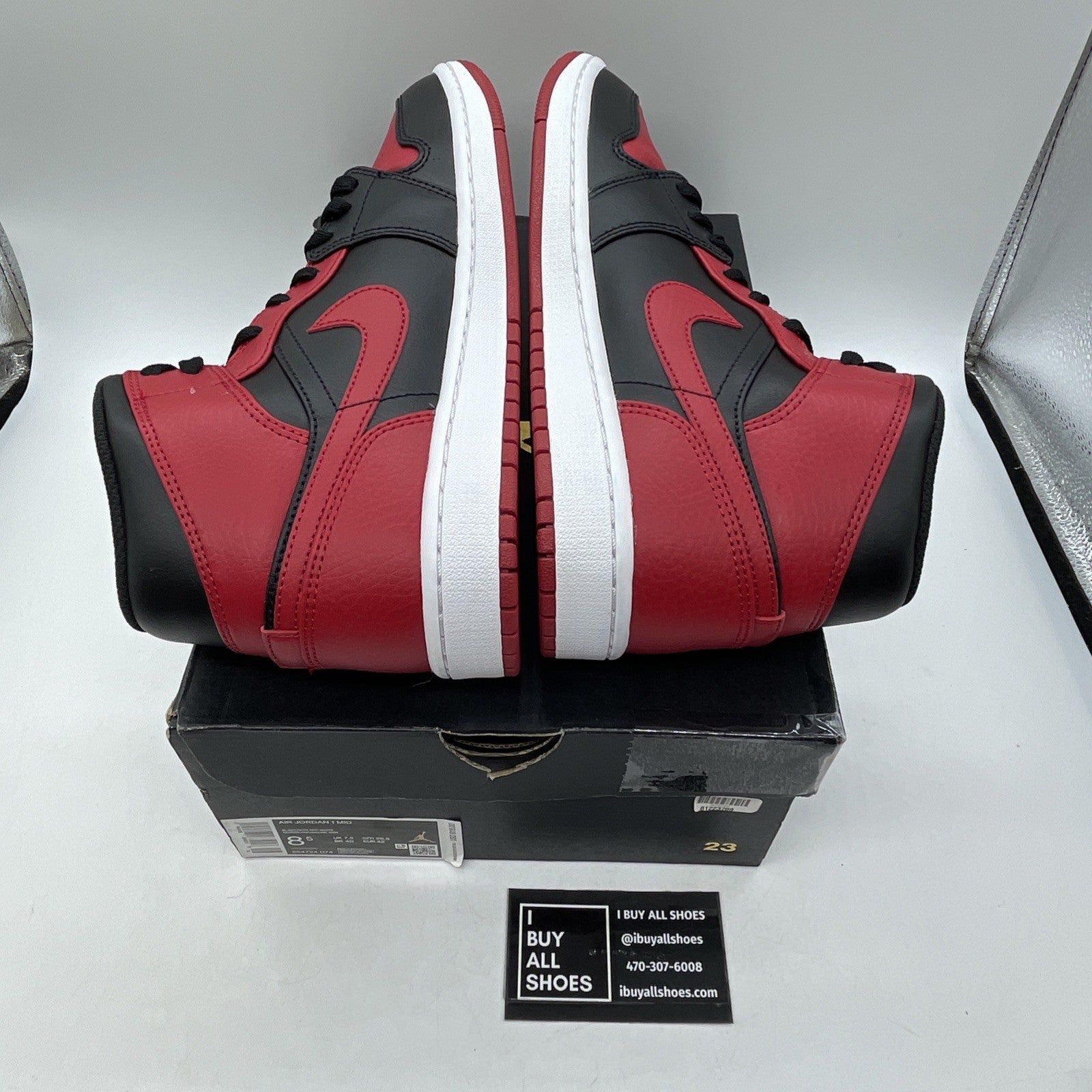 Size 8.5 - Jordan 1 Mid Banned Red Black Leather (554724-074)